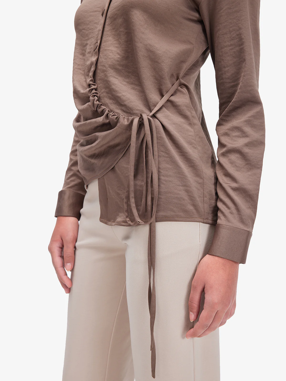 Women Brown Side Knot Detail Shirt - Image 3