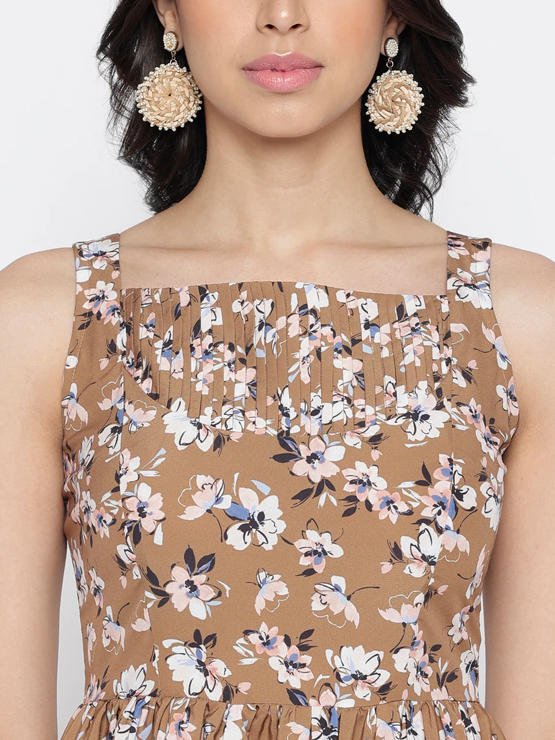 Women Brown Silky Crepe Midi Dress - Image 3