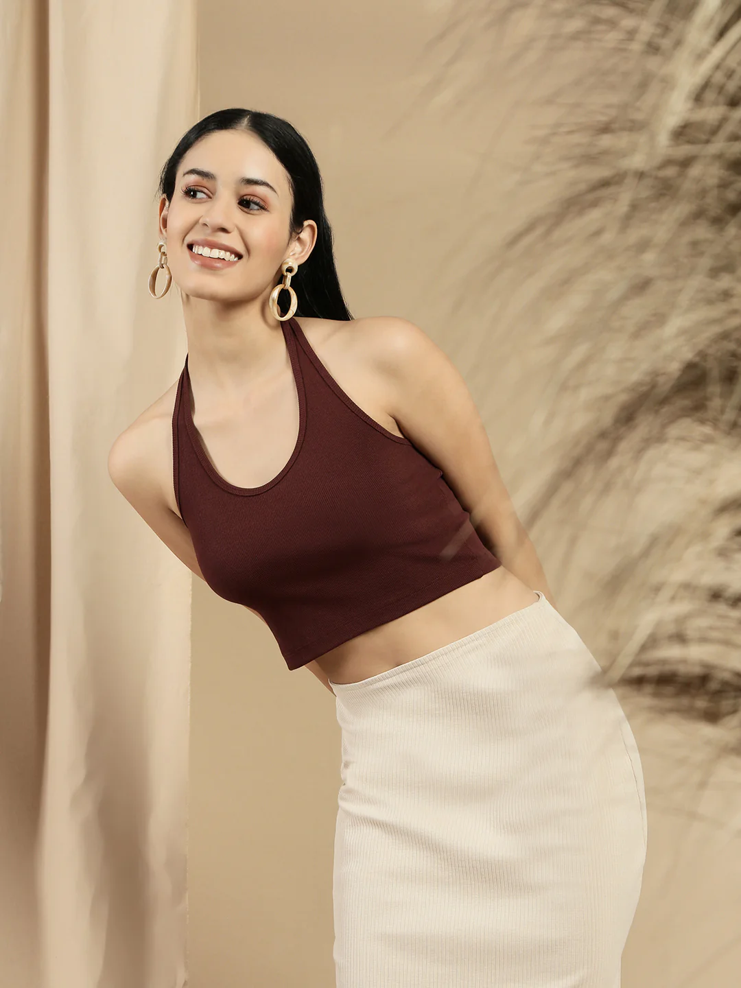 Women Brown Sleeveless Crop Top - Image 2