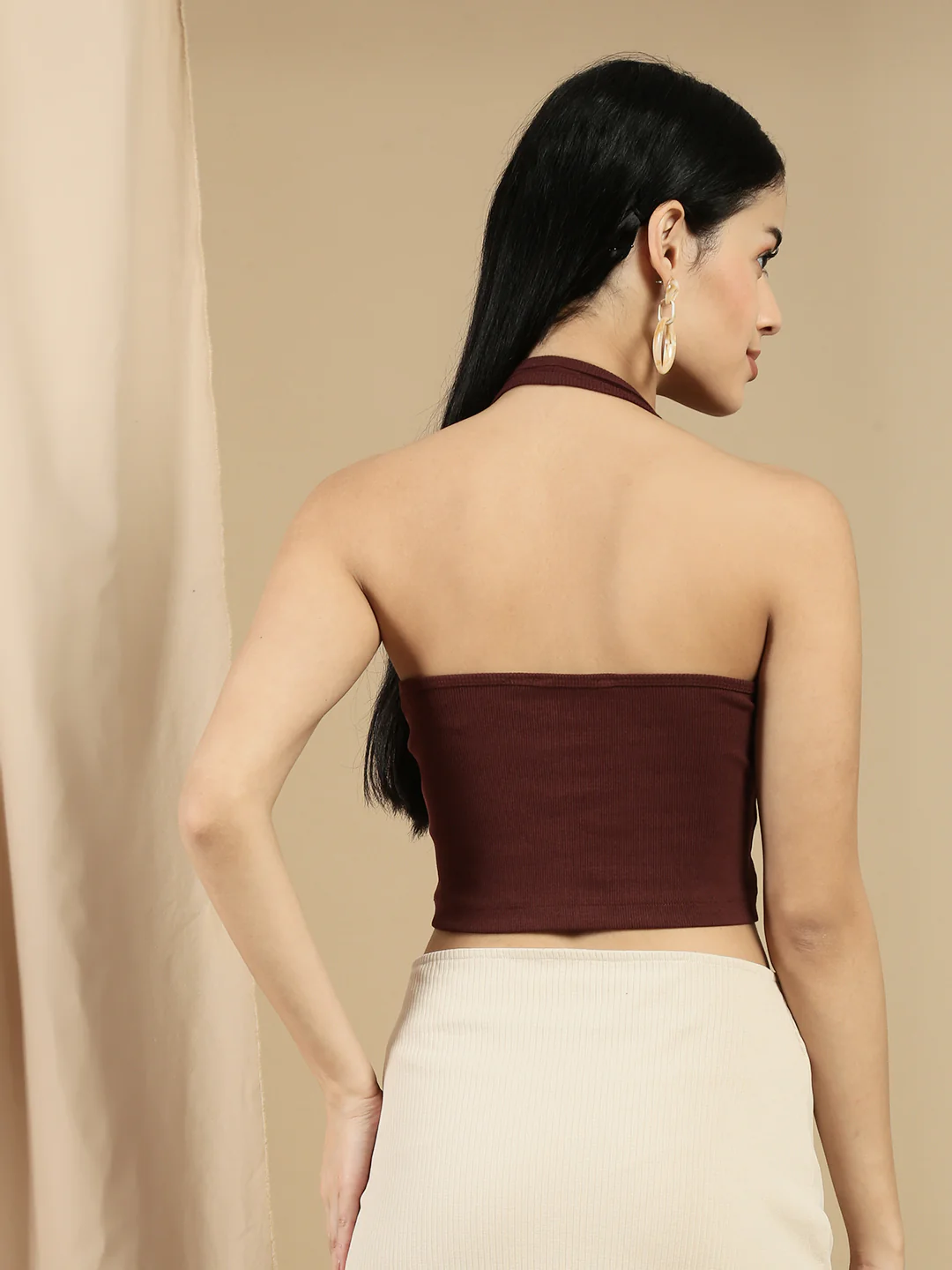 Women Brown Sleeveless Crop Top - Image 3