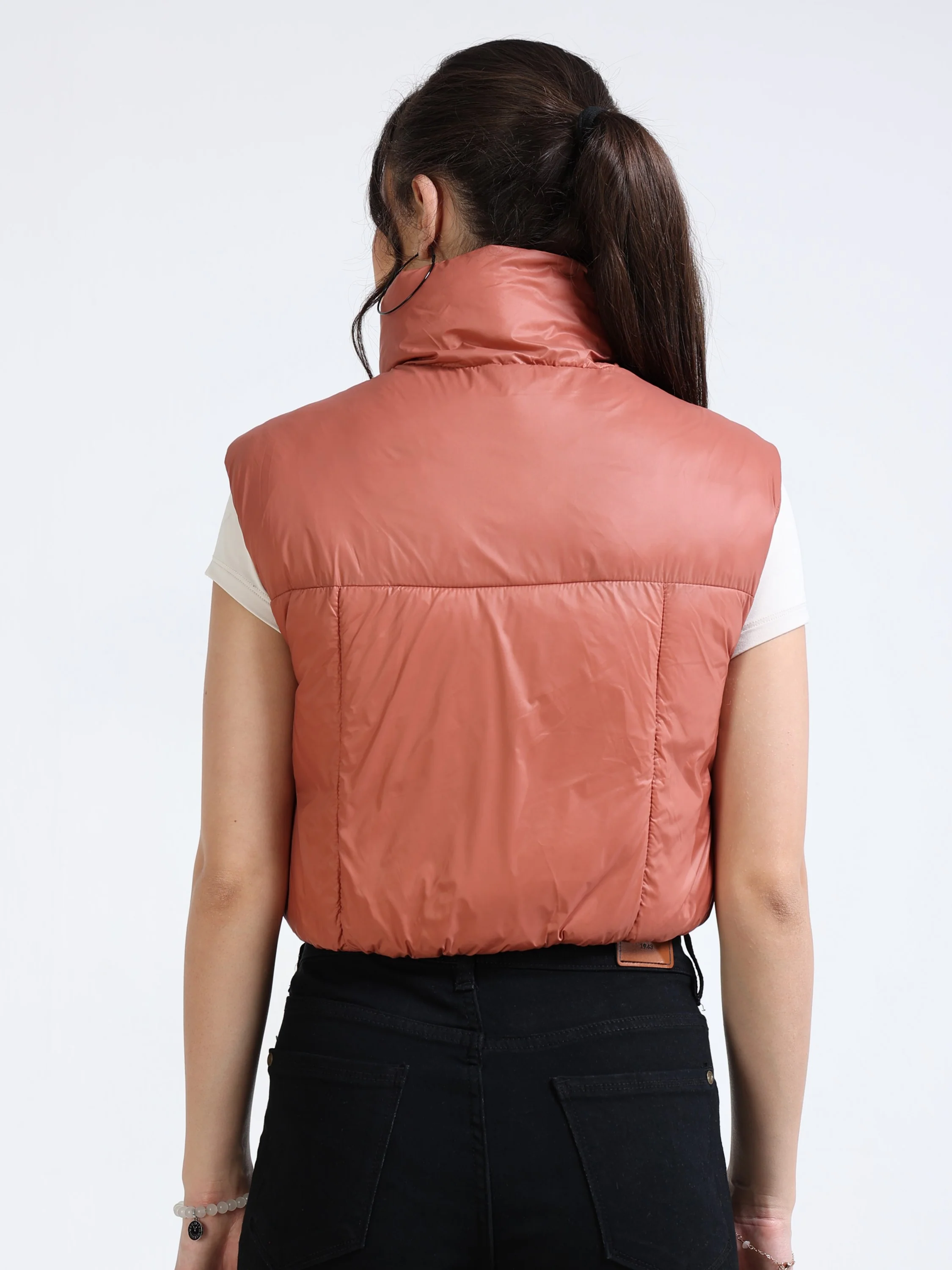 Women Brown Crop Puffer Jacket - Image 3