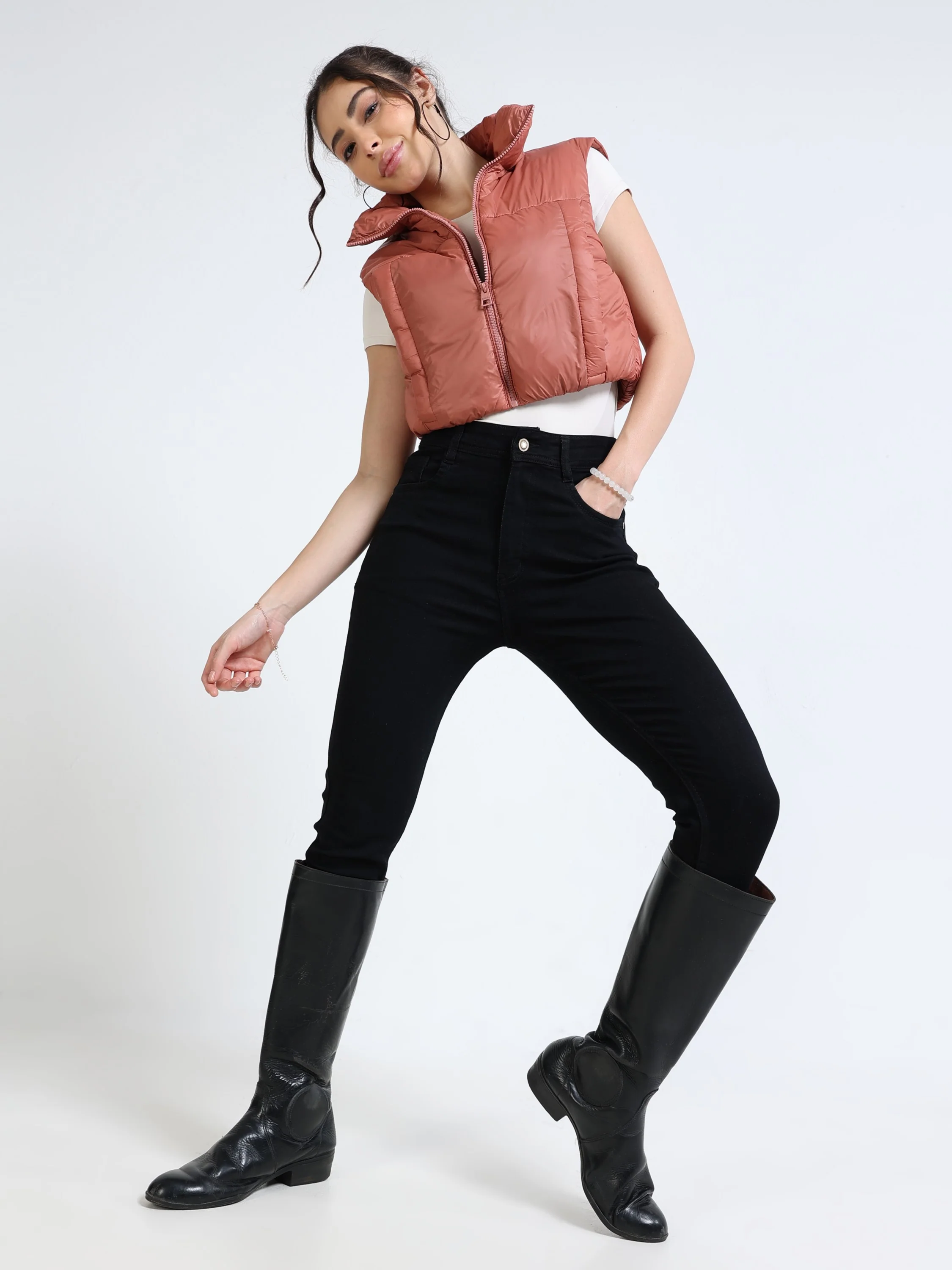 Women Brown Crop Puffer Jacket - Image 5