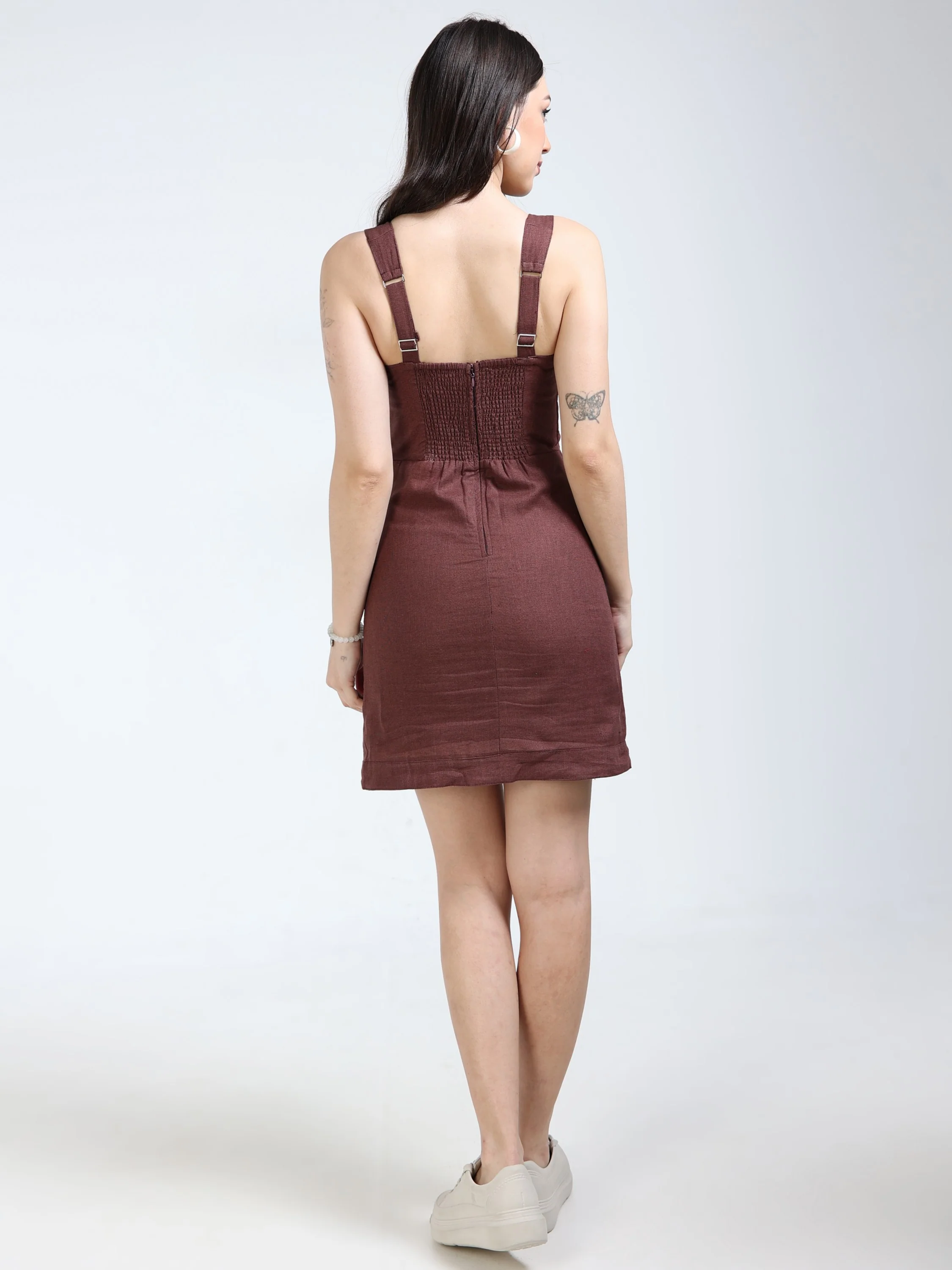 Women Brown Linen Blend Dress - Image 3