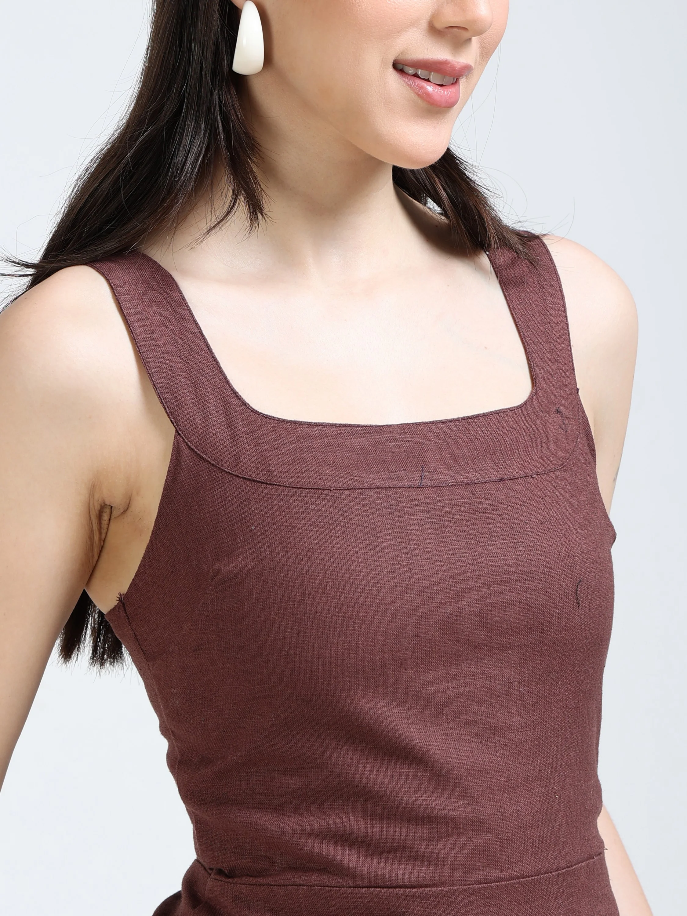 Women Brown Linen Blend Dress - Image 4