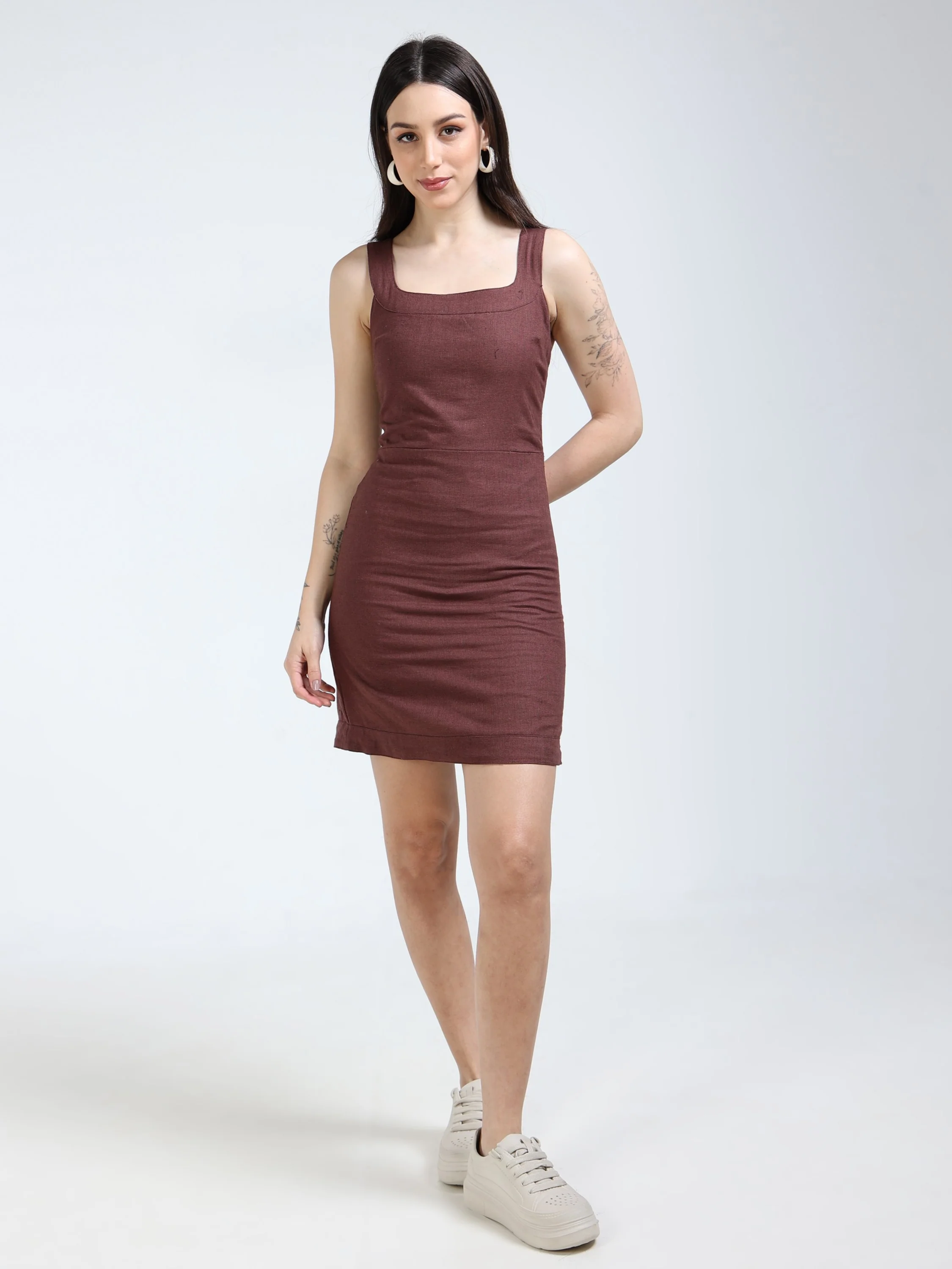 Women Brown Linen Blend Dress - Image 5