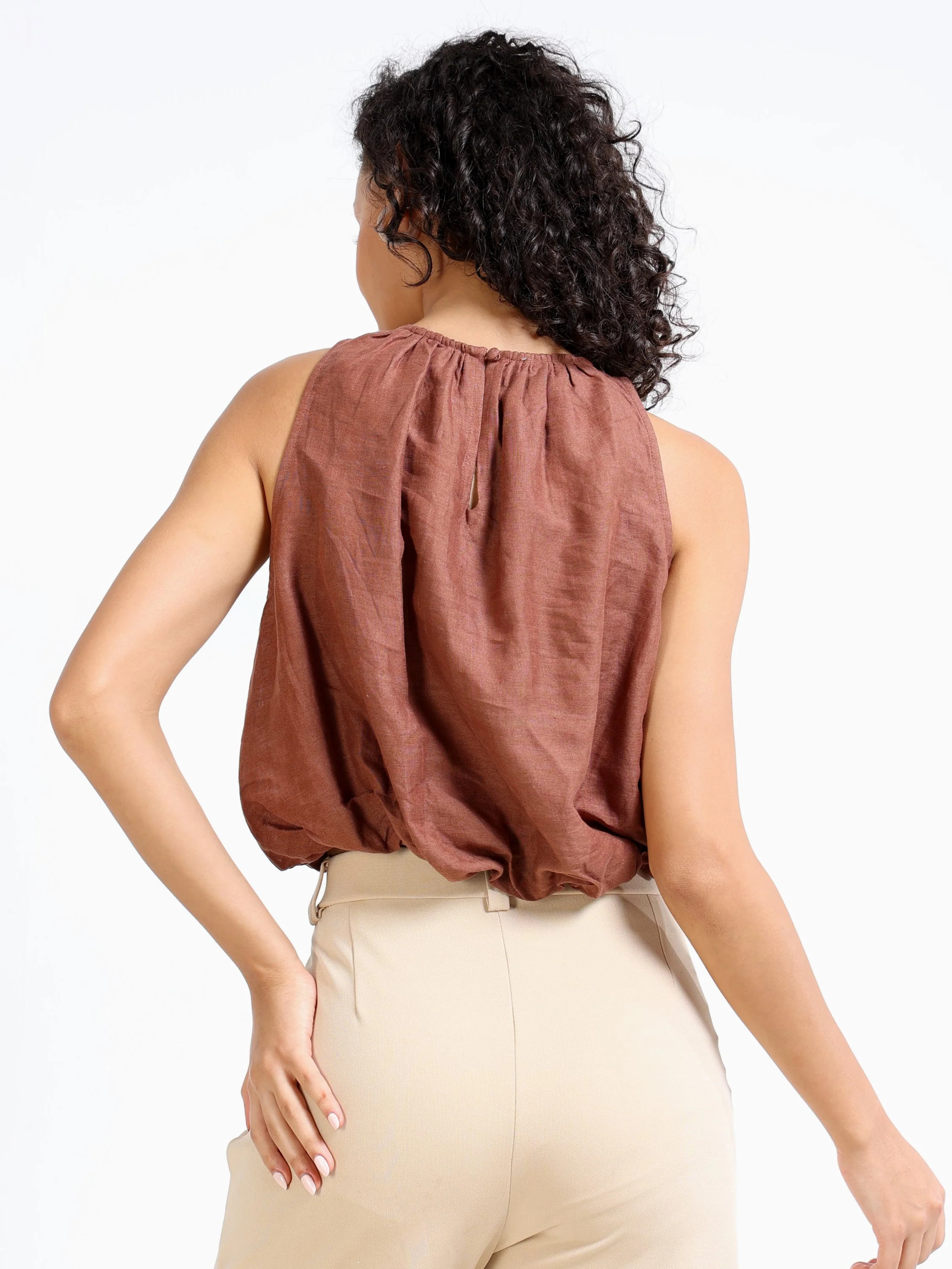 Women Brown Bubble Crop Top - Image 3