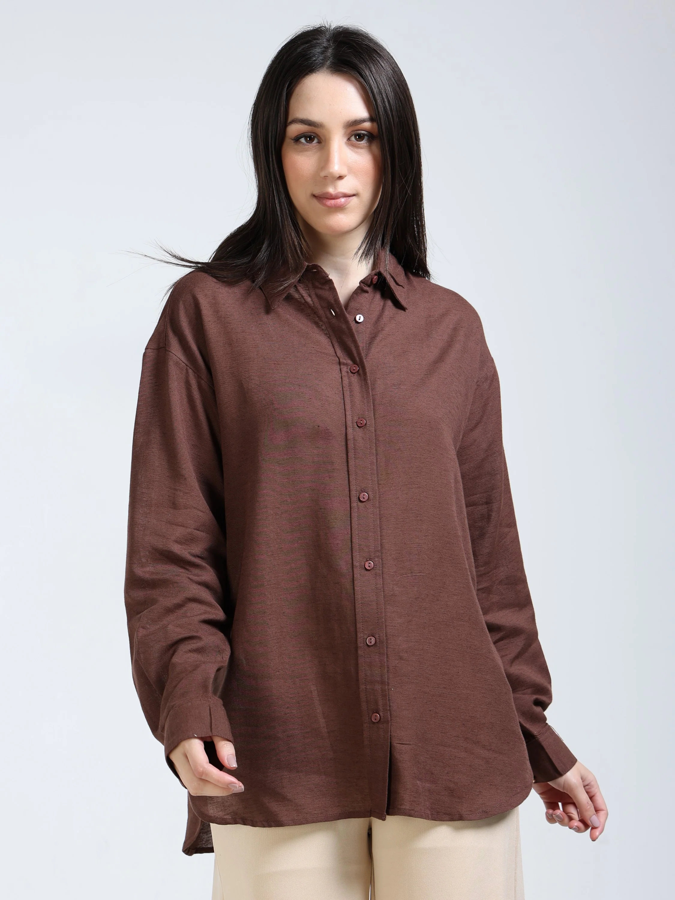 Women Brown Oversized Shirt - Image 2