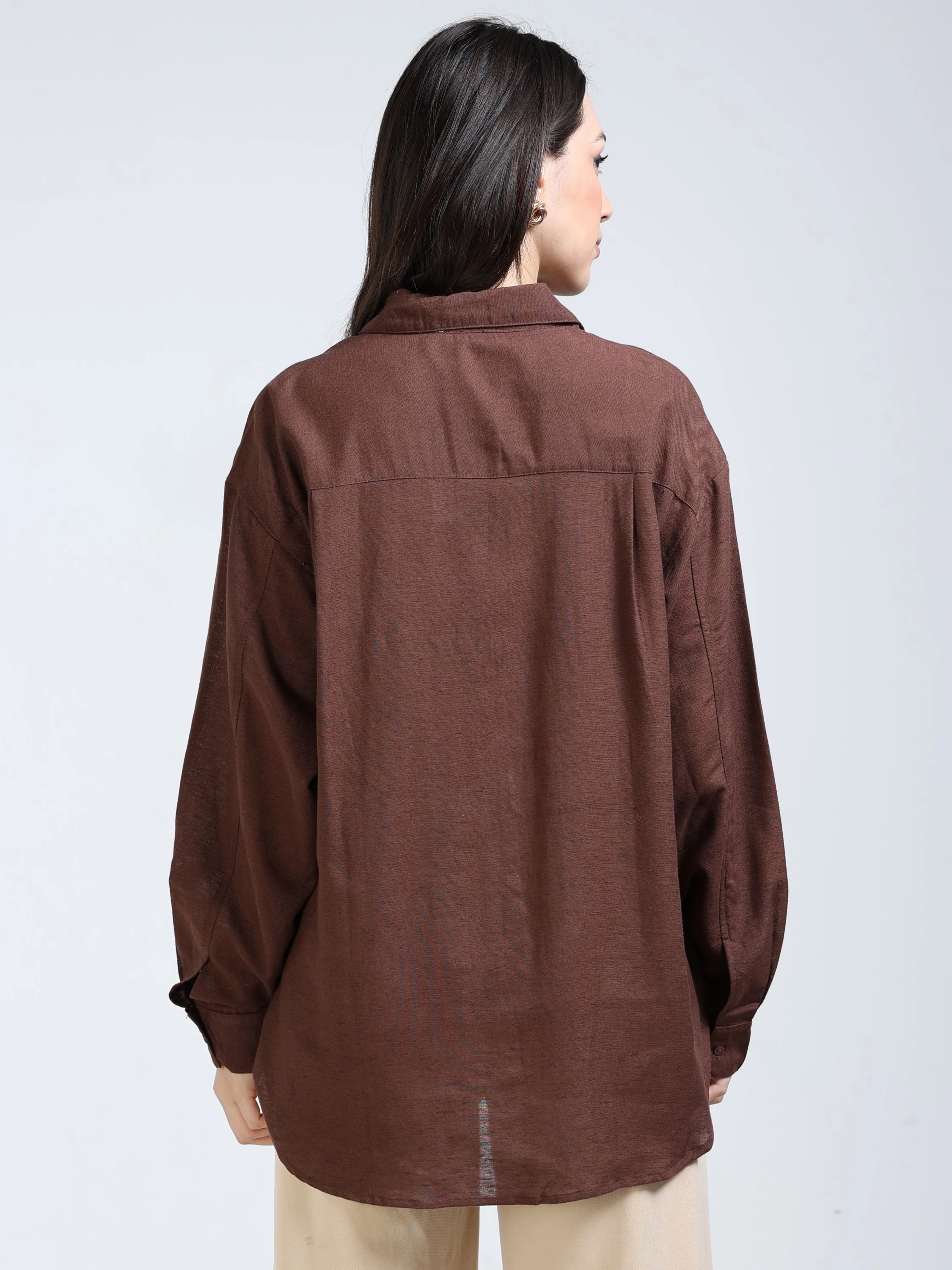 Women Brown Oversized Shirt - Image 3
