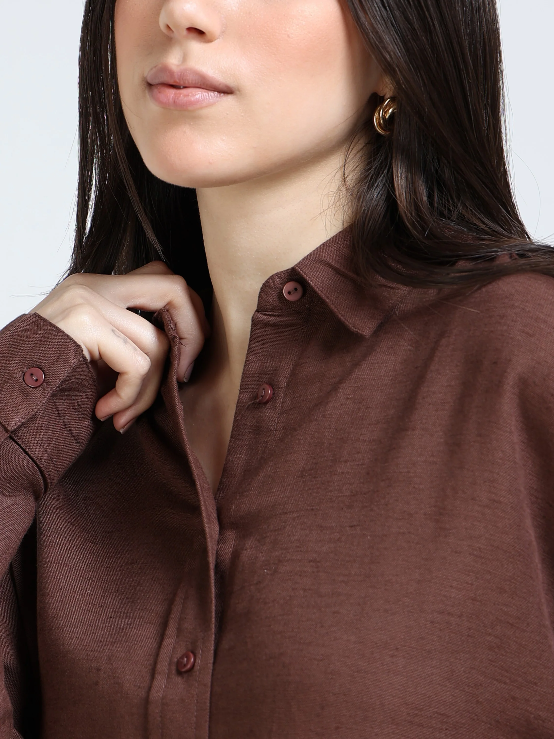 Women Brown Oversized Shirt - Image 4