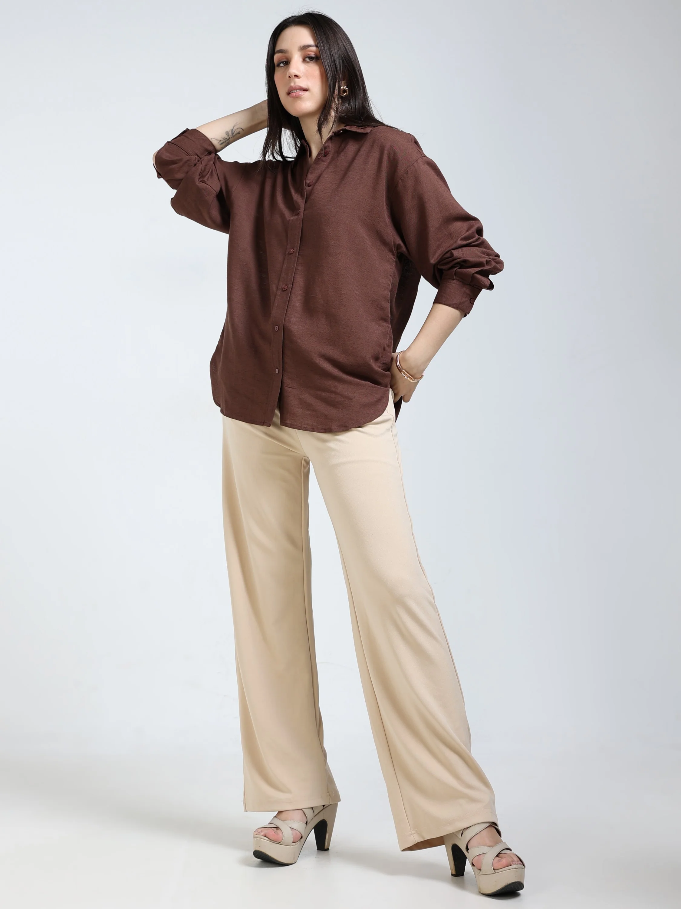 Women Brown Oversized Shirt - Image 5