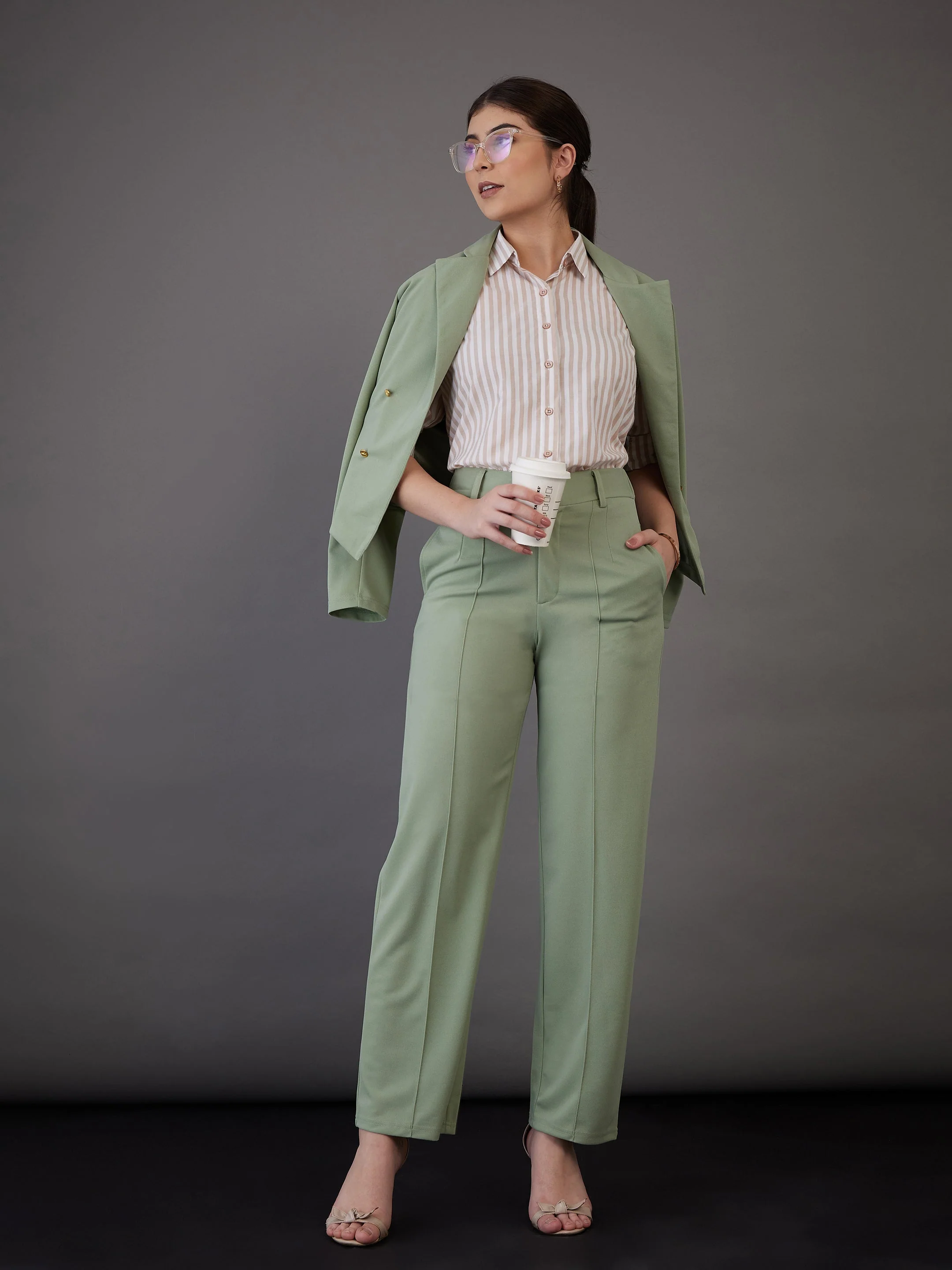 Women Brown Stripes Regular Fit Shirt - Image 2