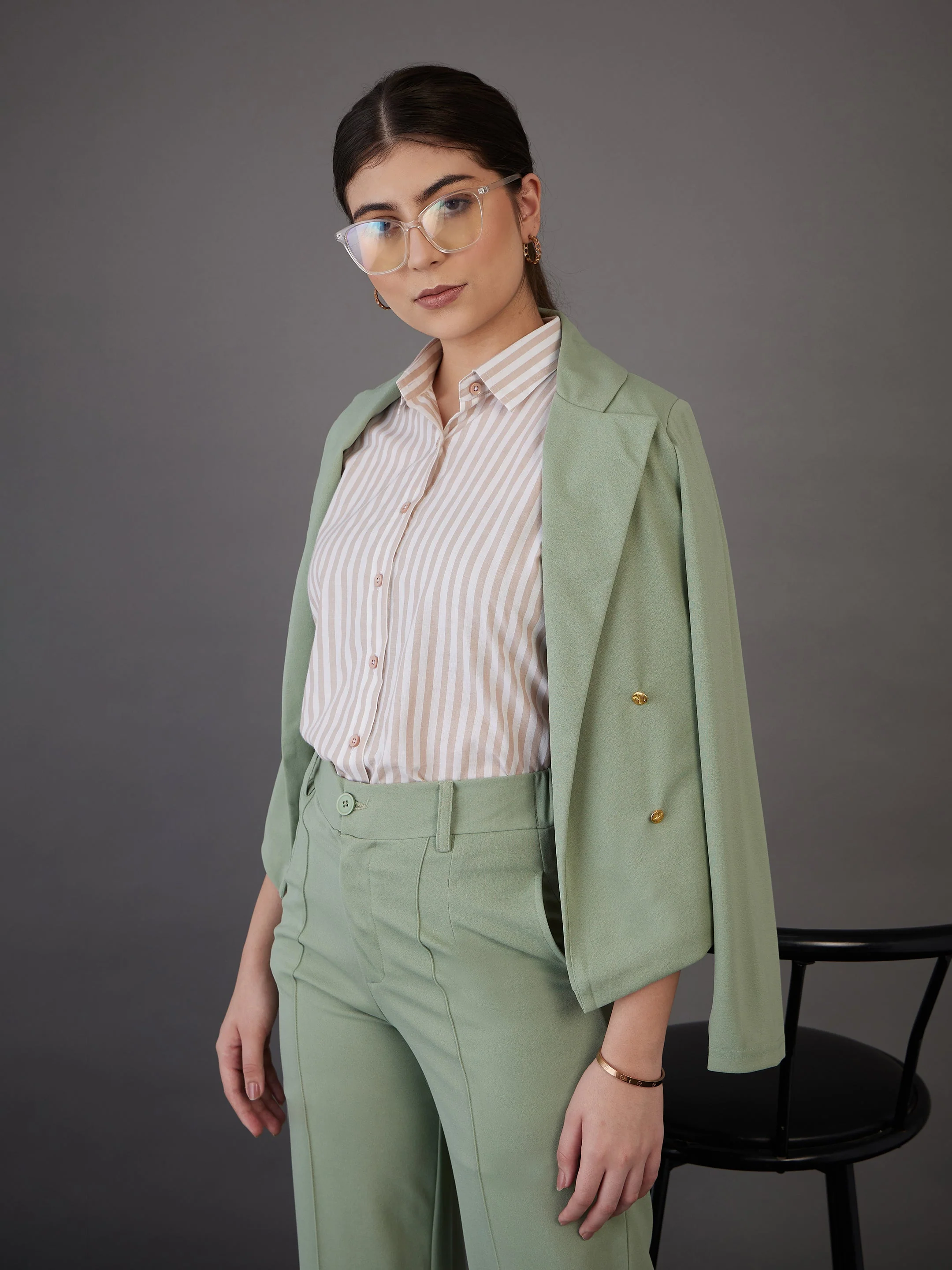Women Brown Stripes Regular Fit Shirt - Image 6