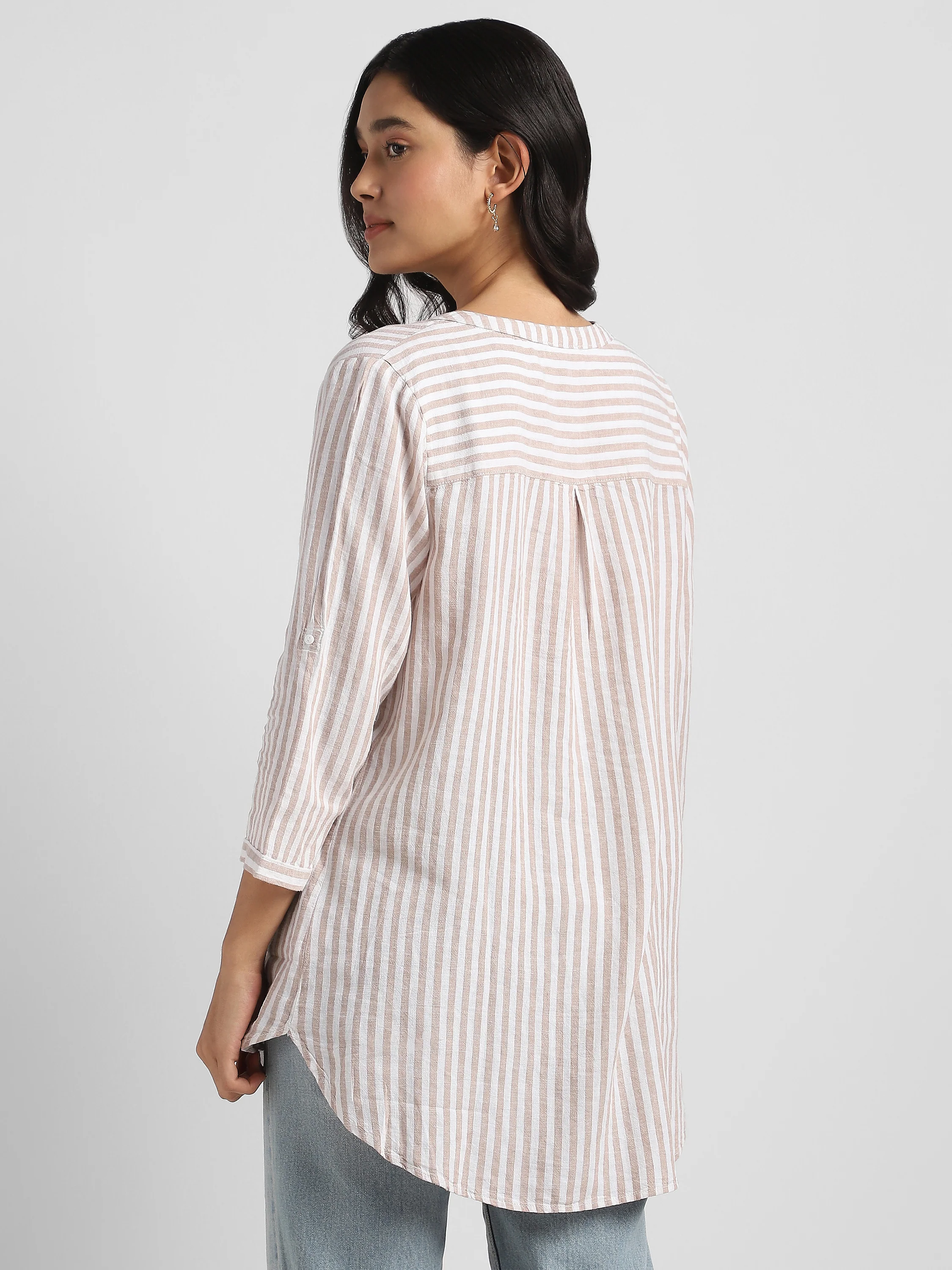 Women  Striped High-Low Hem Cotton Blend Top - Image 2