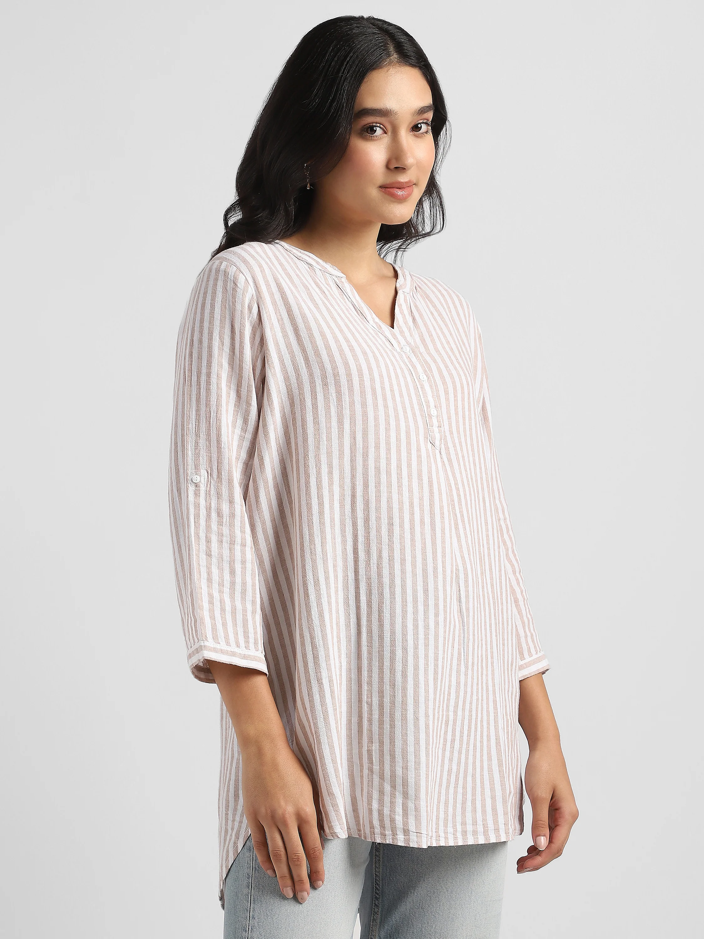 Women  Striped High-Low Hem Cotton Blend Top - Image 4