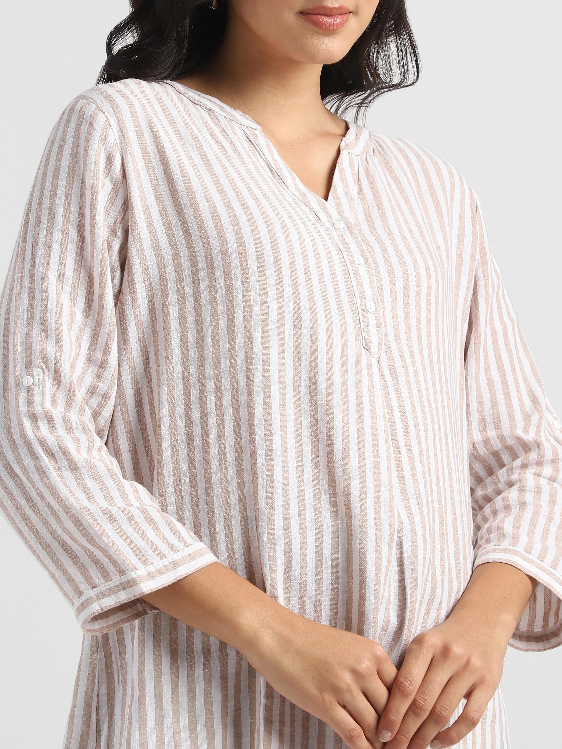 Women  Striped High-Low Hem Cotton Blend Top - Image 6