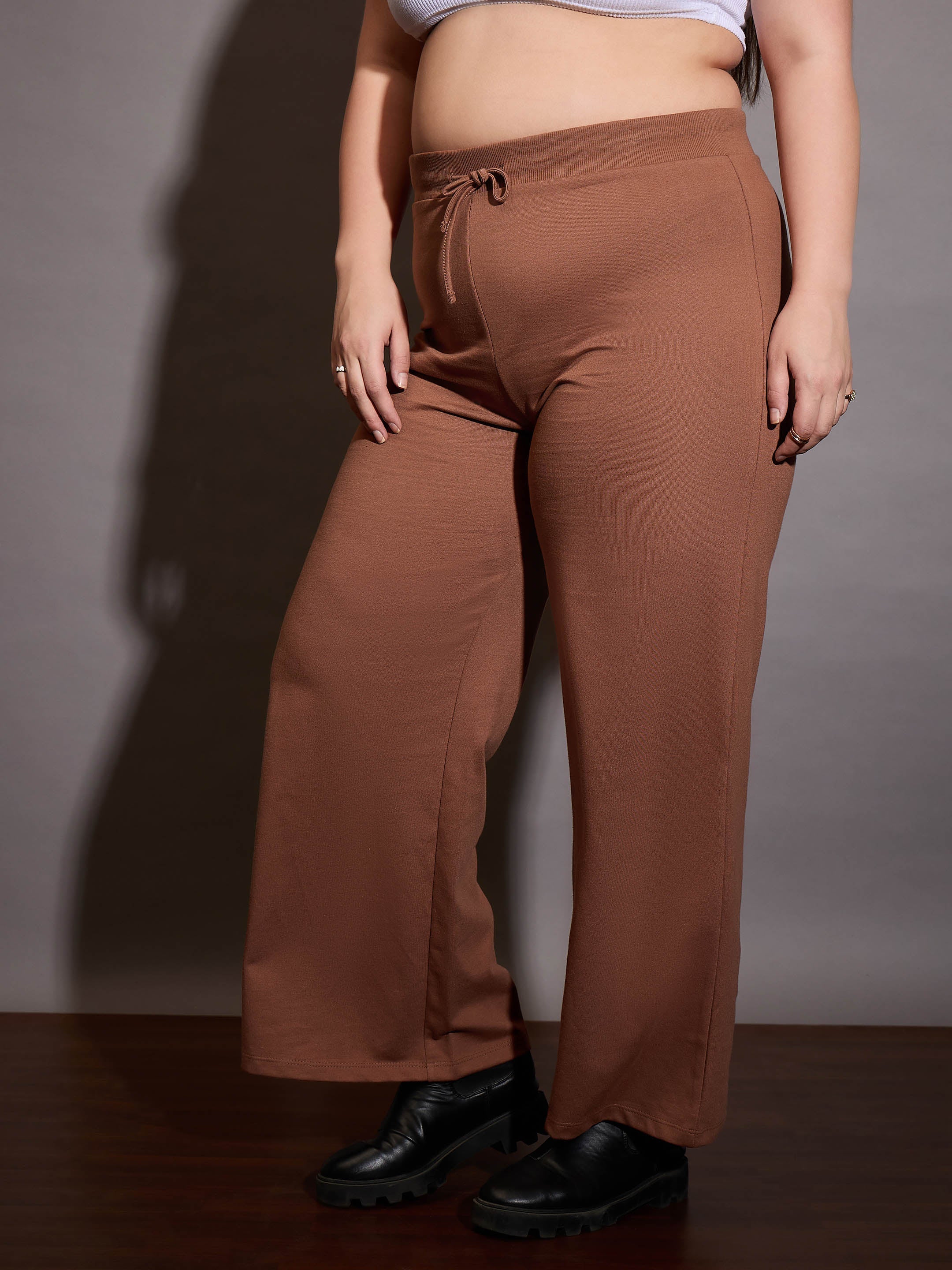 Women Brown Terry Drawstring Track Pants - Image 3