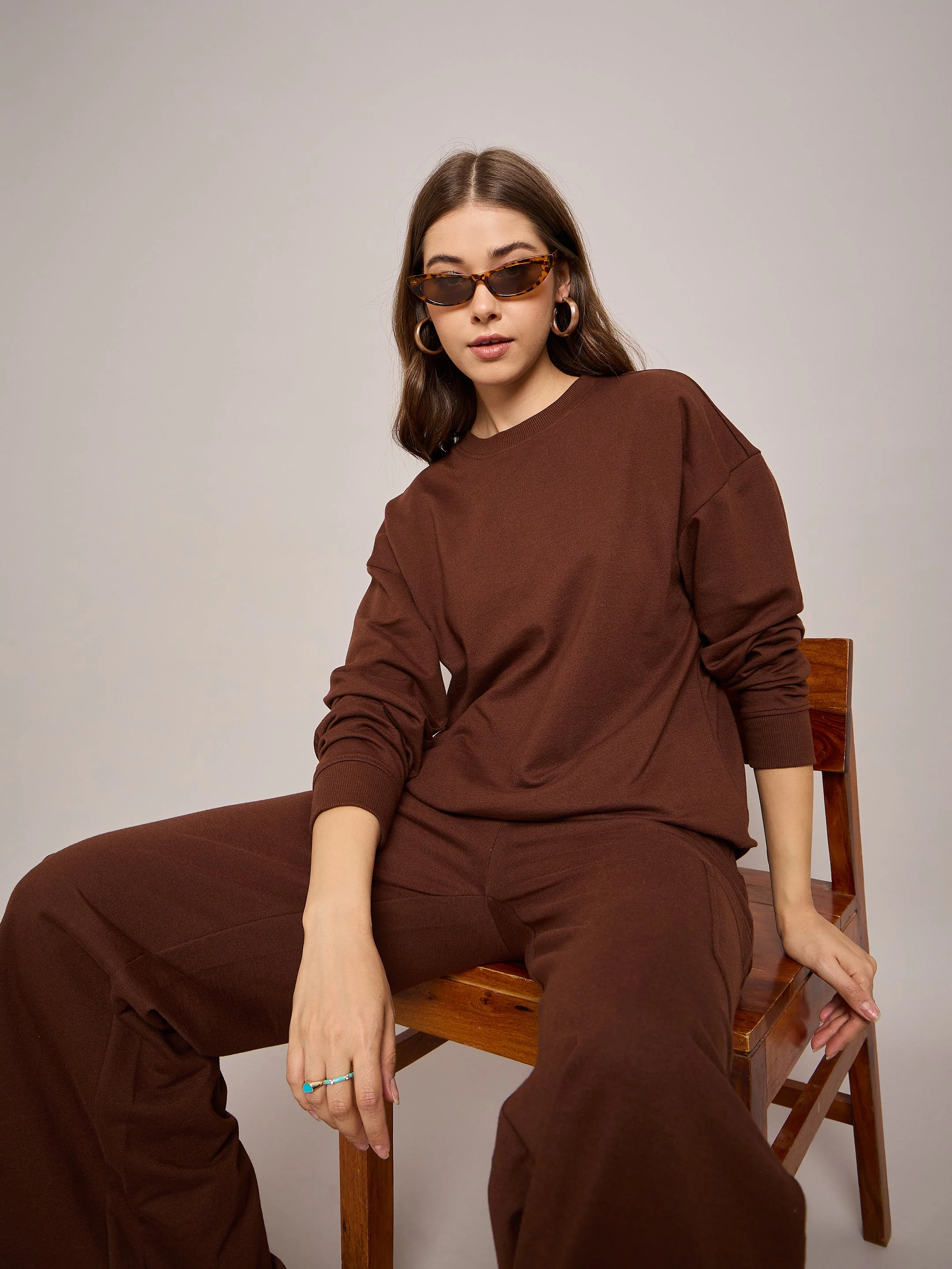 Women Brown Terry Oversized Sweatshirt - Image 2