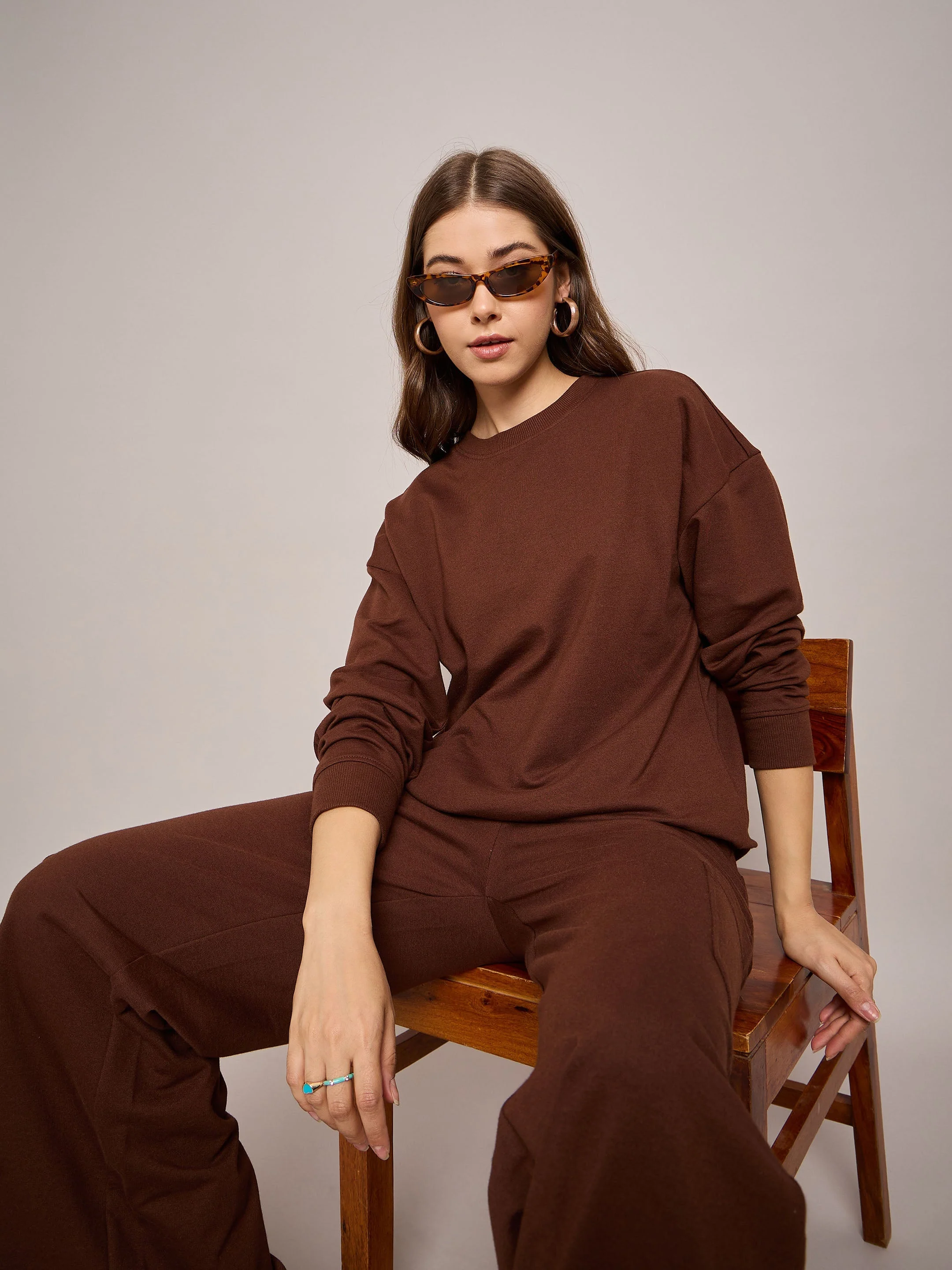 Women Brown Terry Oversized Sweatshirt - Image 3