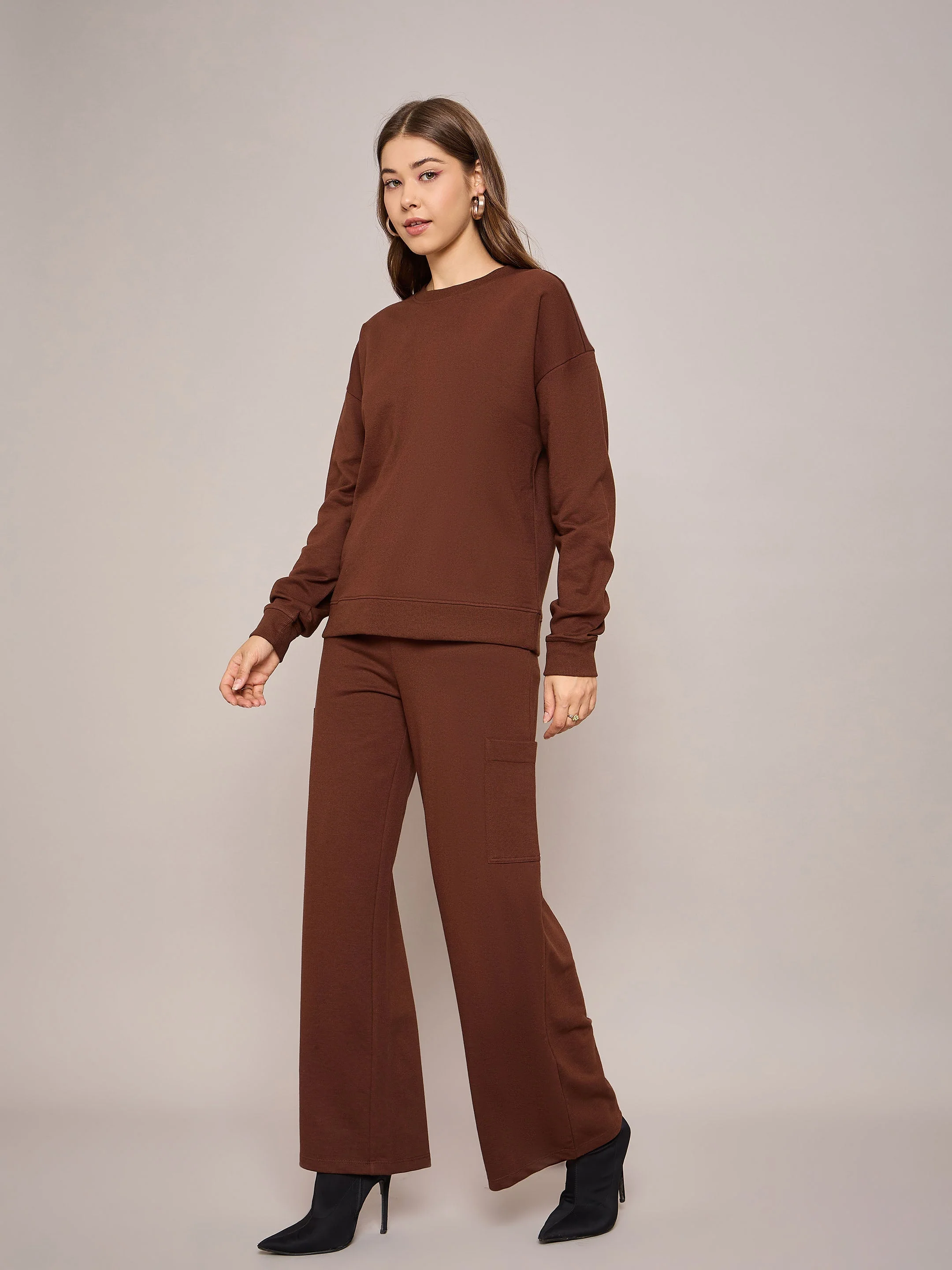 Women Brown Terry Oversized Sweatshirt - Image 5