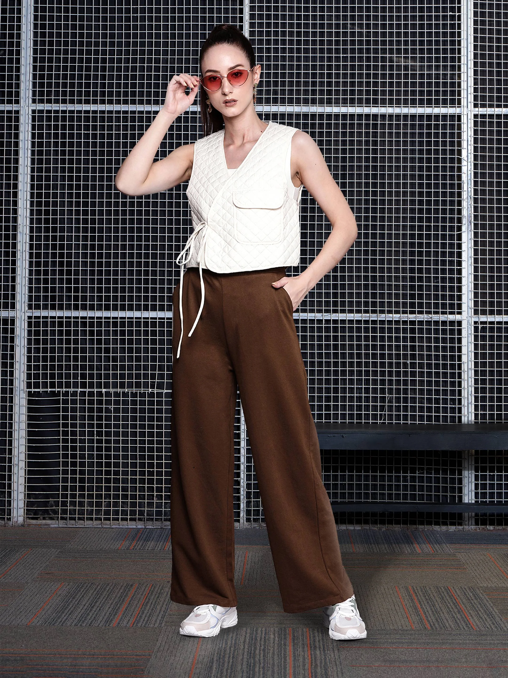 Women Brown Terry Track Pants - Image 5