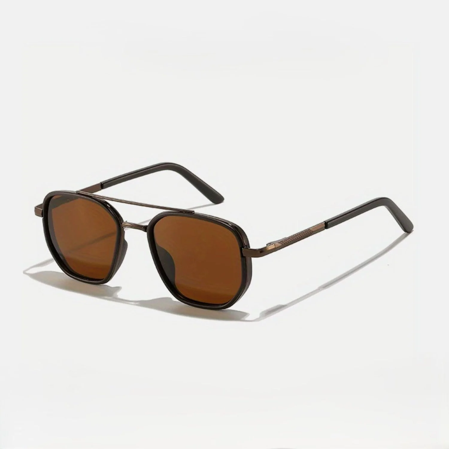 Women Brown Tinted Retro Square Metal Sunglasses
