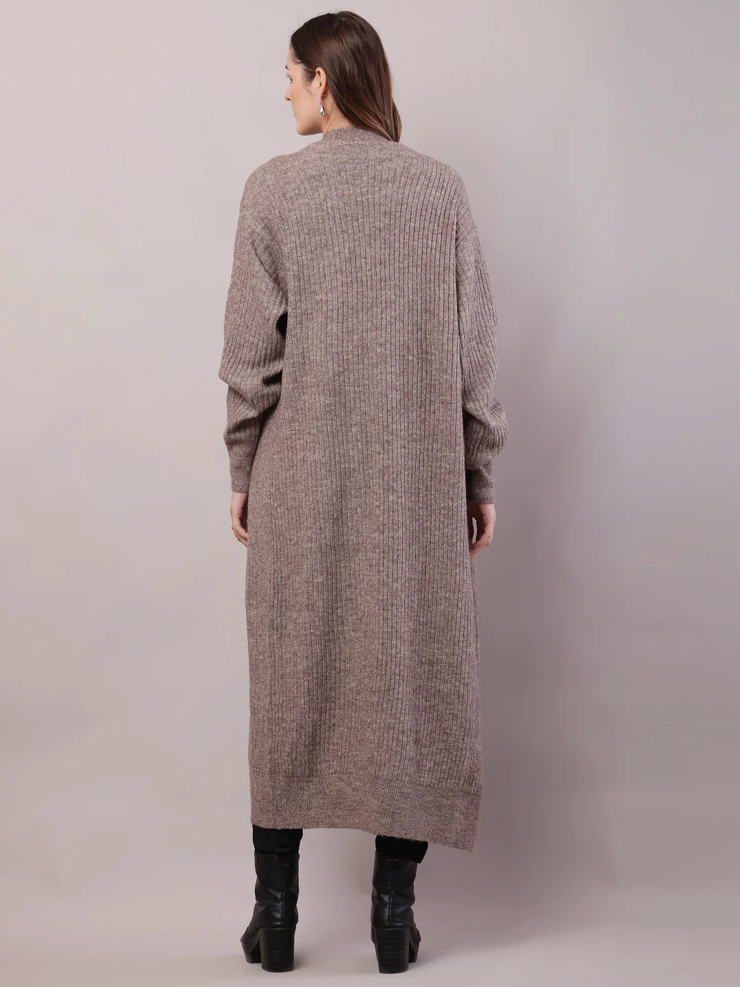 Women Brown Viscose Front Open Long-Line Shrug - Image 4