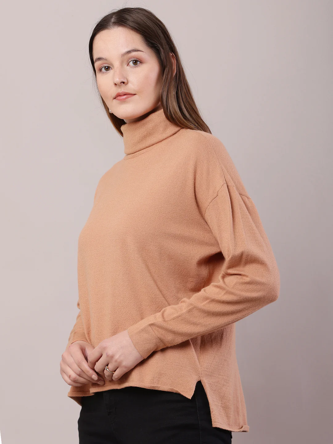 Women Brown Viscose Full Sleeve High-Neck Sweater - Image 2