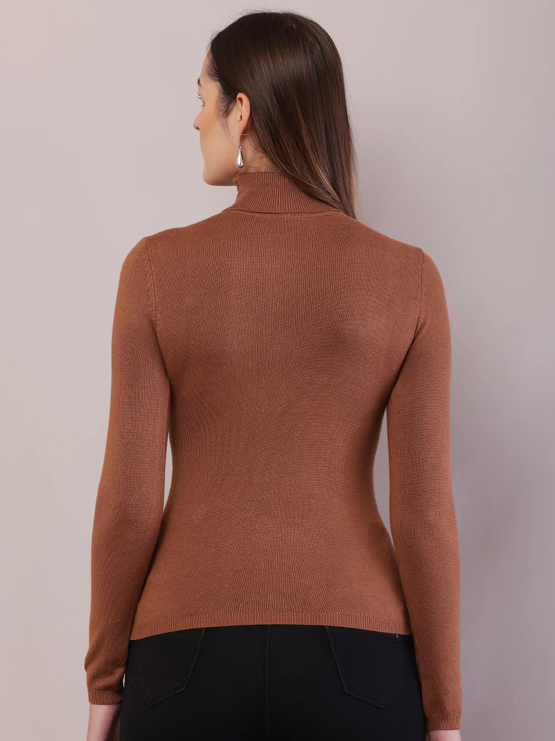 Women Brown Viscose Full Sleeve High-Neck Sweater - Image 4