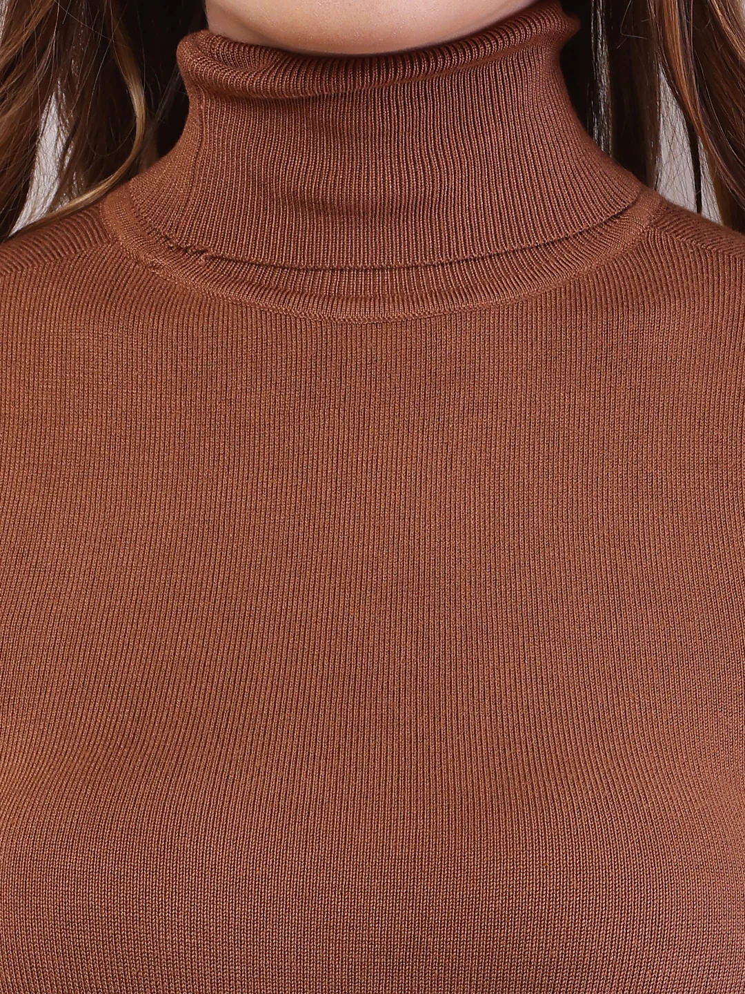 Women Brown Viscose Full Sleeve High-Neck Sweater - Image 5