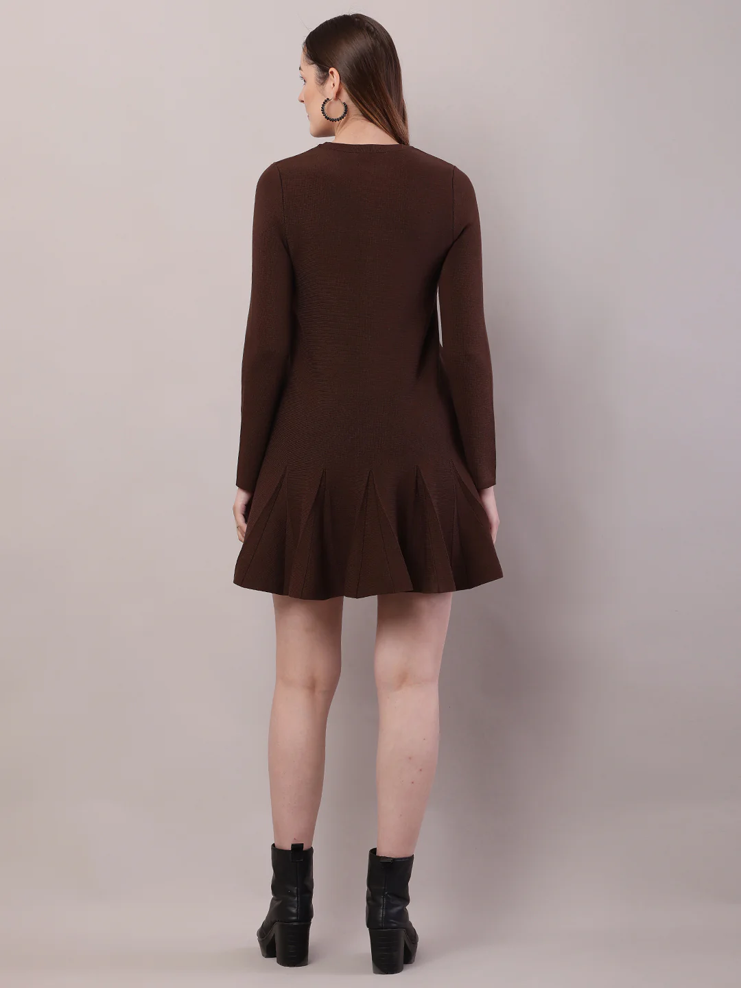 Women Brown Viscose Full Sleeve Round Neck Dress - Image 4