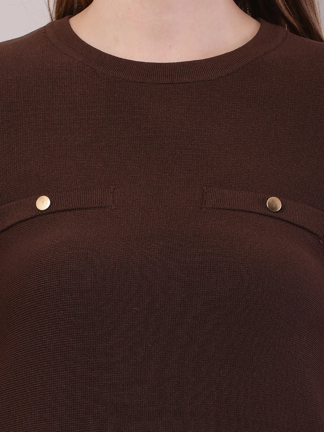 Women Brown Viscose Full Sleeve Round Neck Dress - Image 5