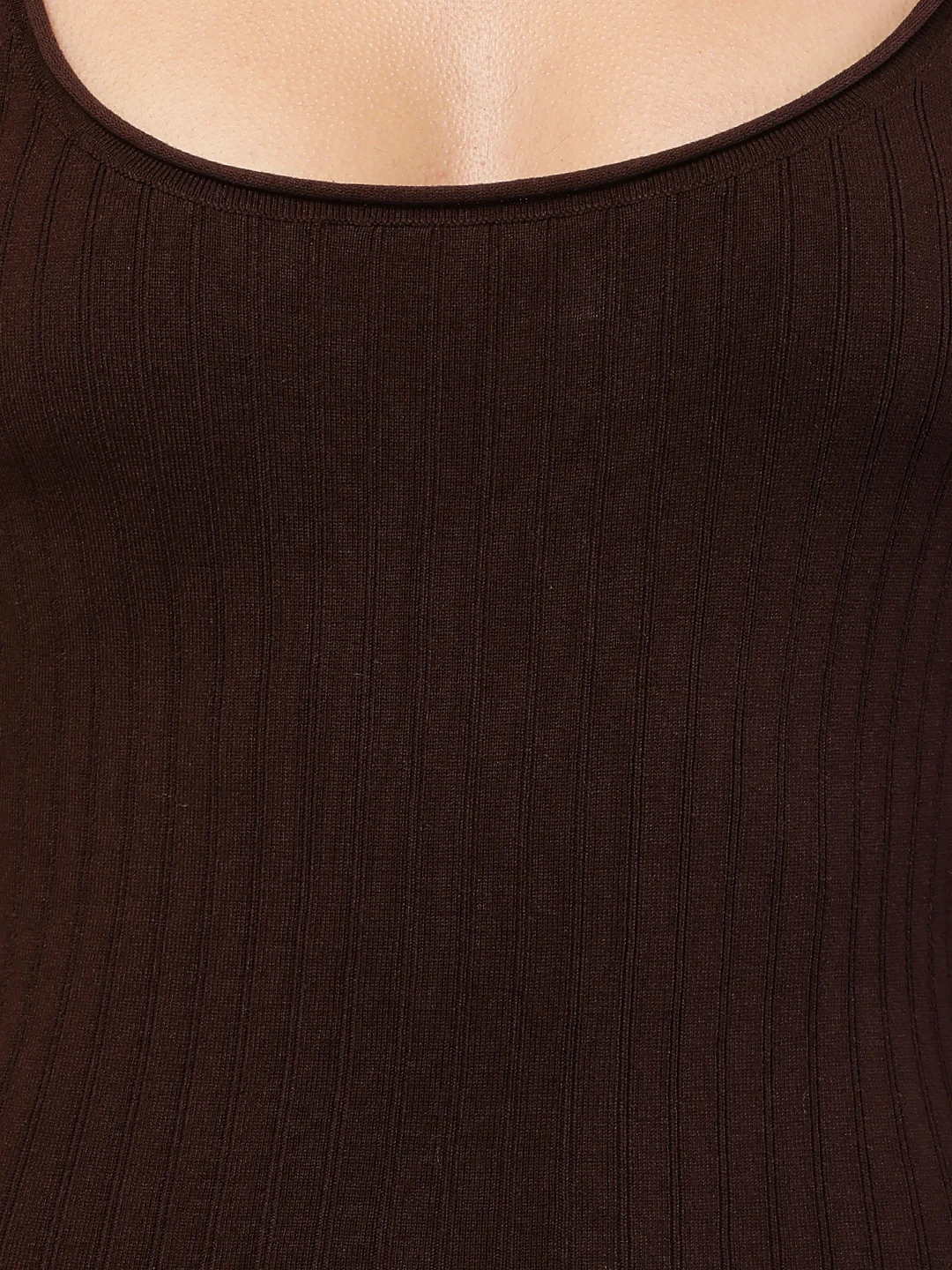 Women brown viscose ribbed full sleeve bodycon dress - Image 5