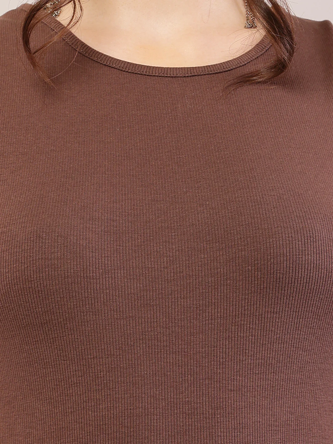 Women brown viscose round neck tank top. - Image 5