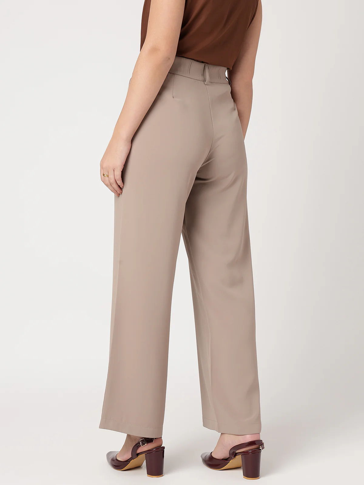 Women Brown Wide Leg Trousers - Image 2