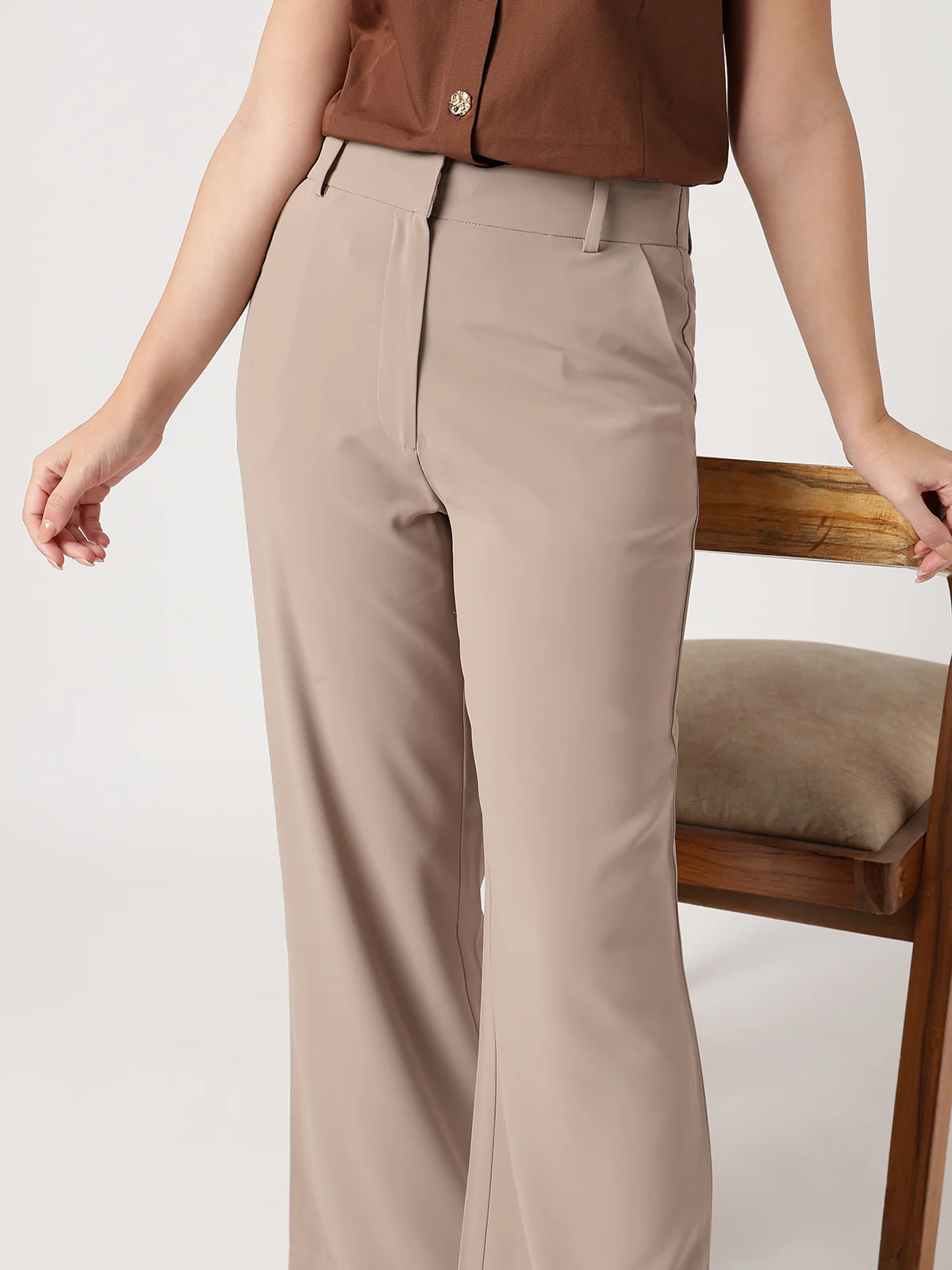 Women Brown Wide Leg Trousers - Image 5