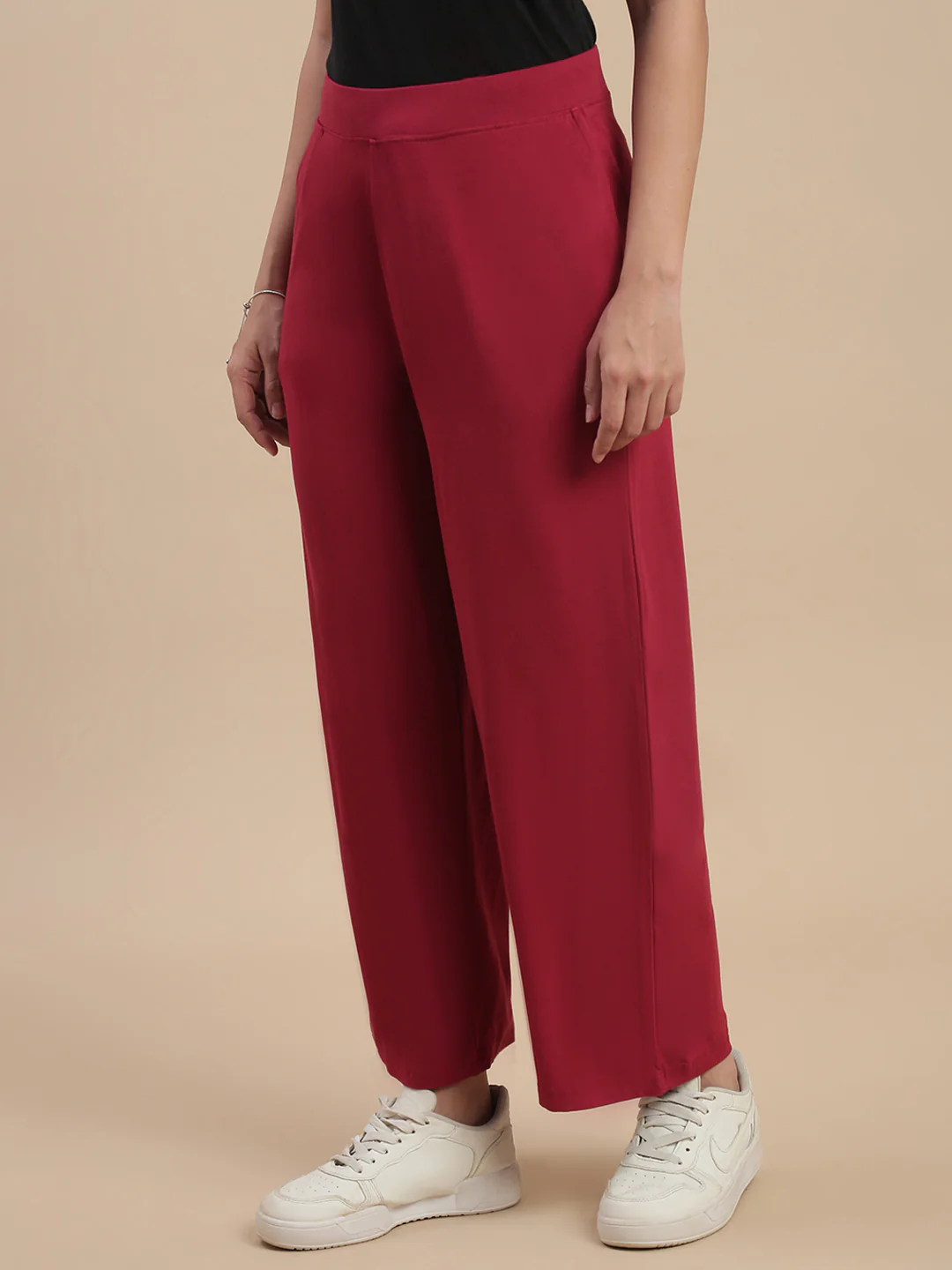 Women Burgundy Palazzos - Image 2