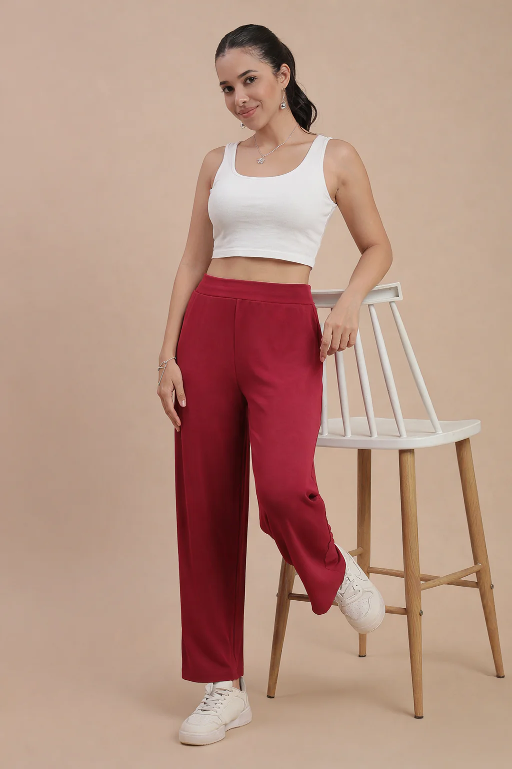 Women Burgundy Palazzos - Image 4