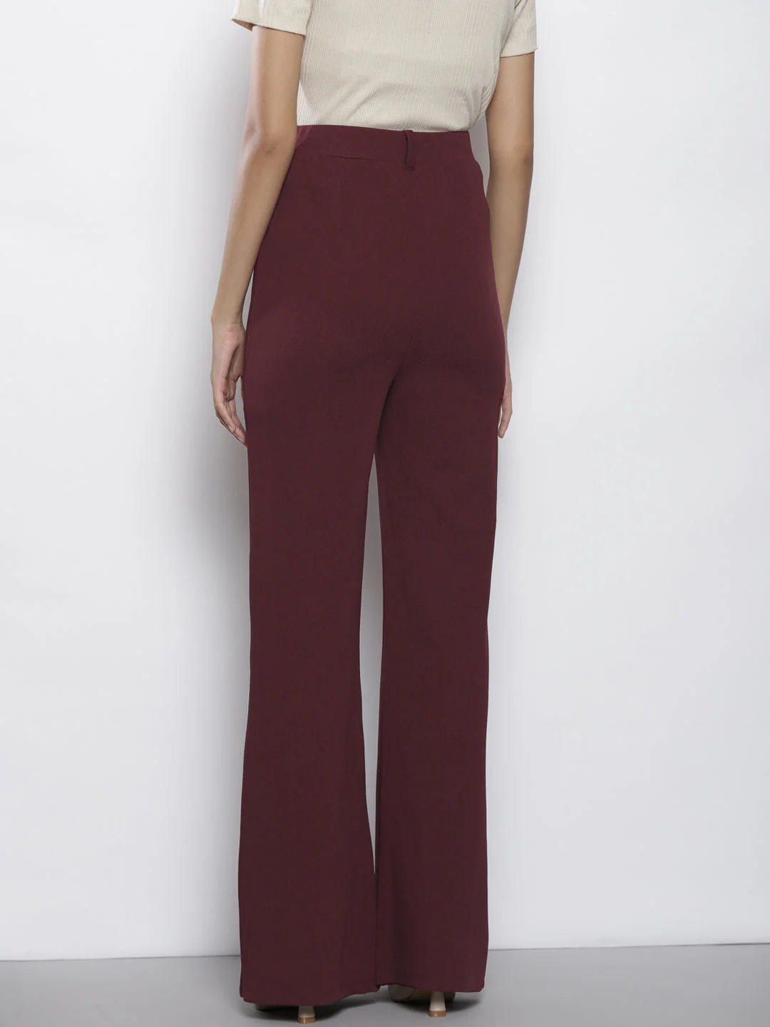 Women Burgundy Bell Bottom Knitted Pants - Image 5