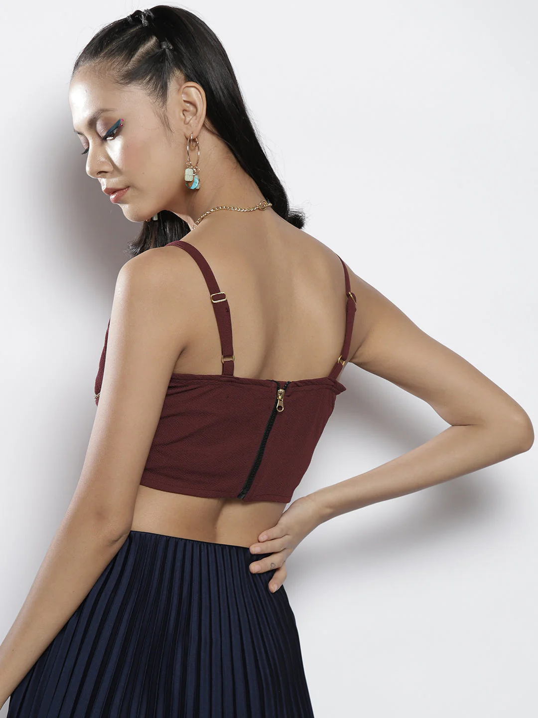 Women Burgundy Bustier Crop Top - Image 4