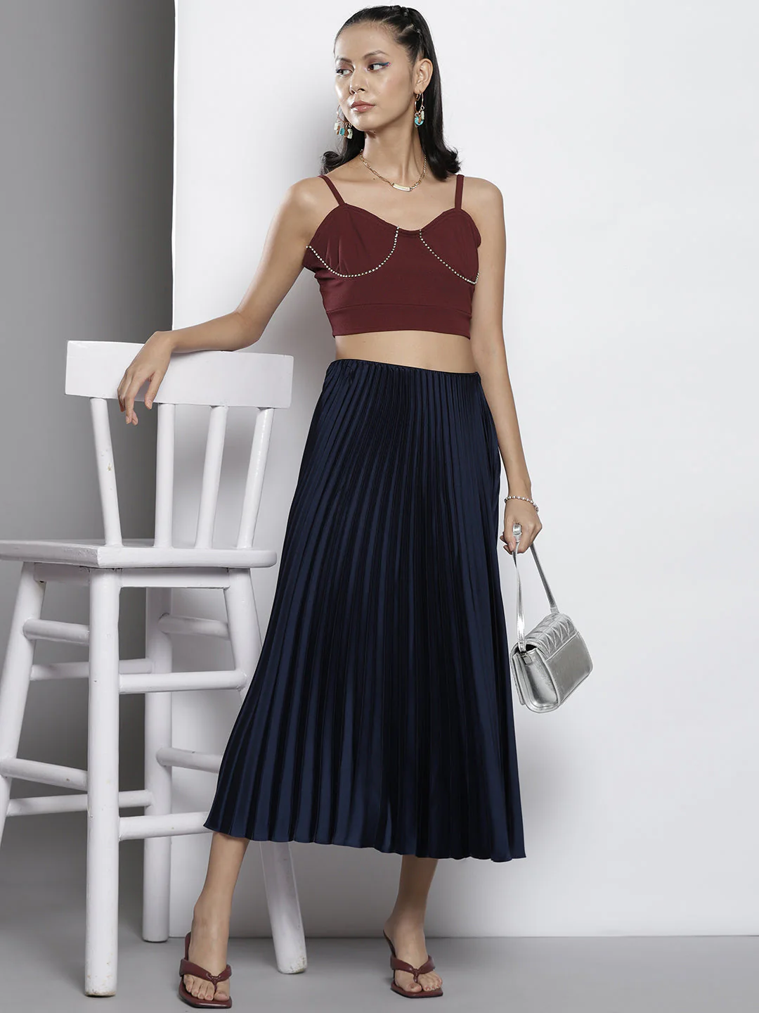 Women Burgundy Bustier Crop Top - Image 5