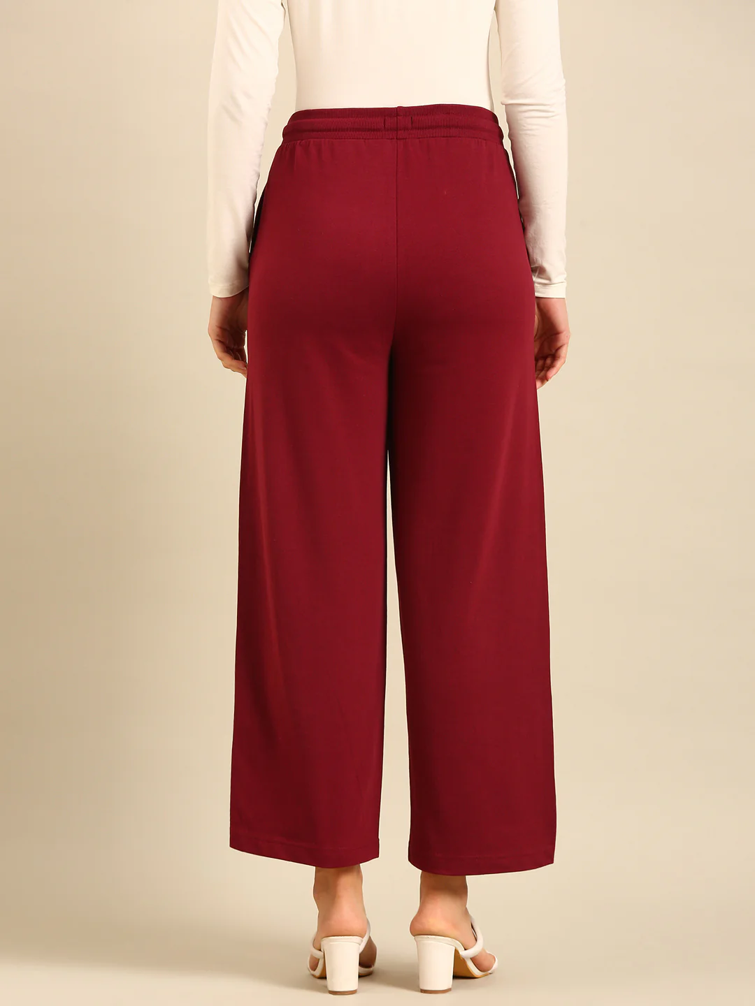 Women Burgundy Casual Pants - Image 2