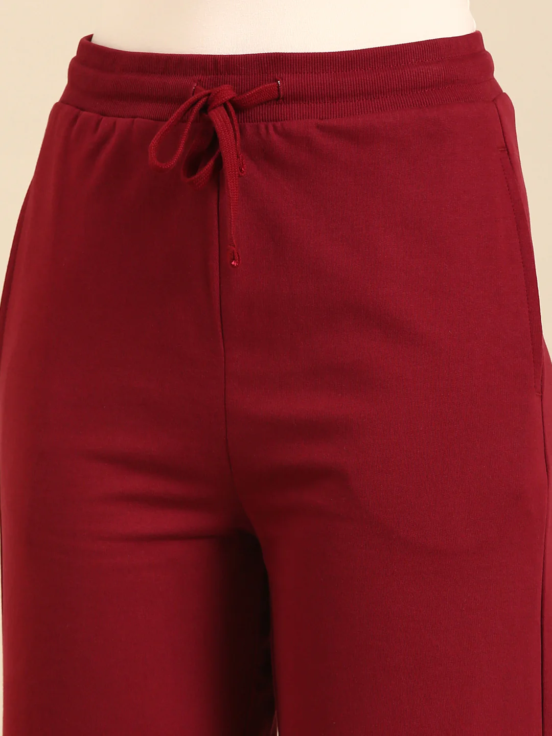Women Burgundy Casual Pants - Image 3