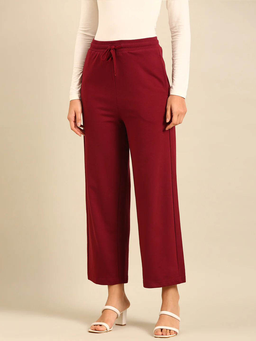 Women Burgundy Casual Pants - Image 4