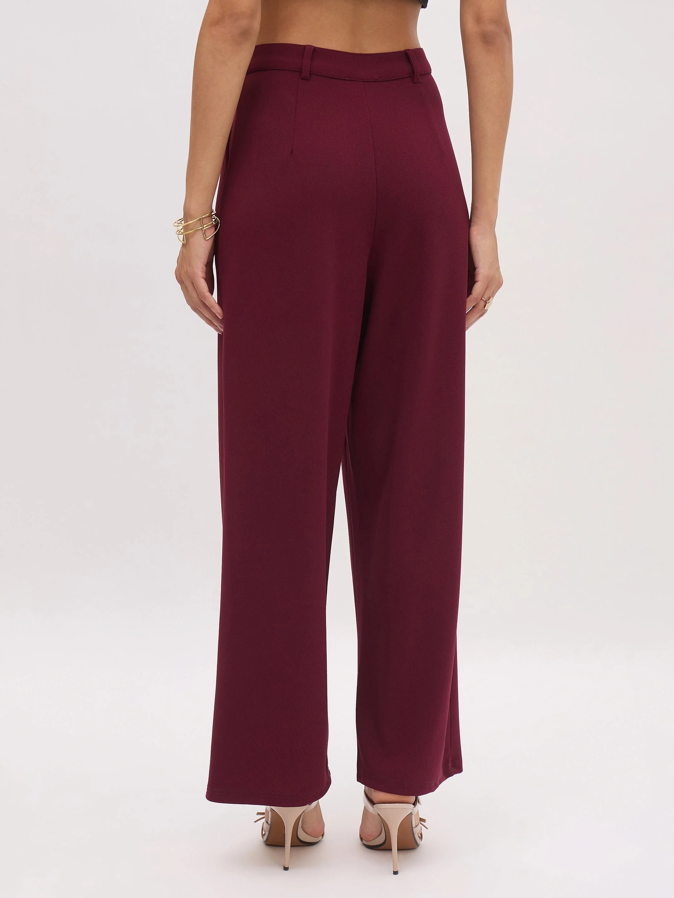 Women Burgundy Cross Pocket Pants - Image 5