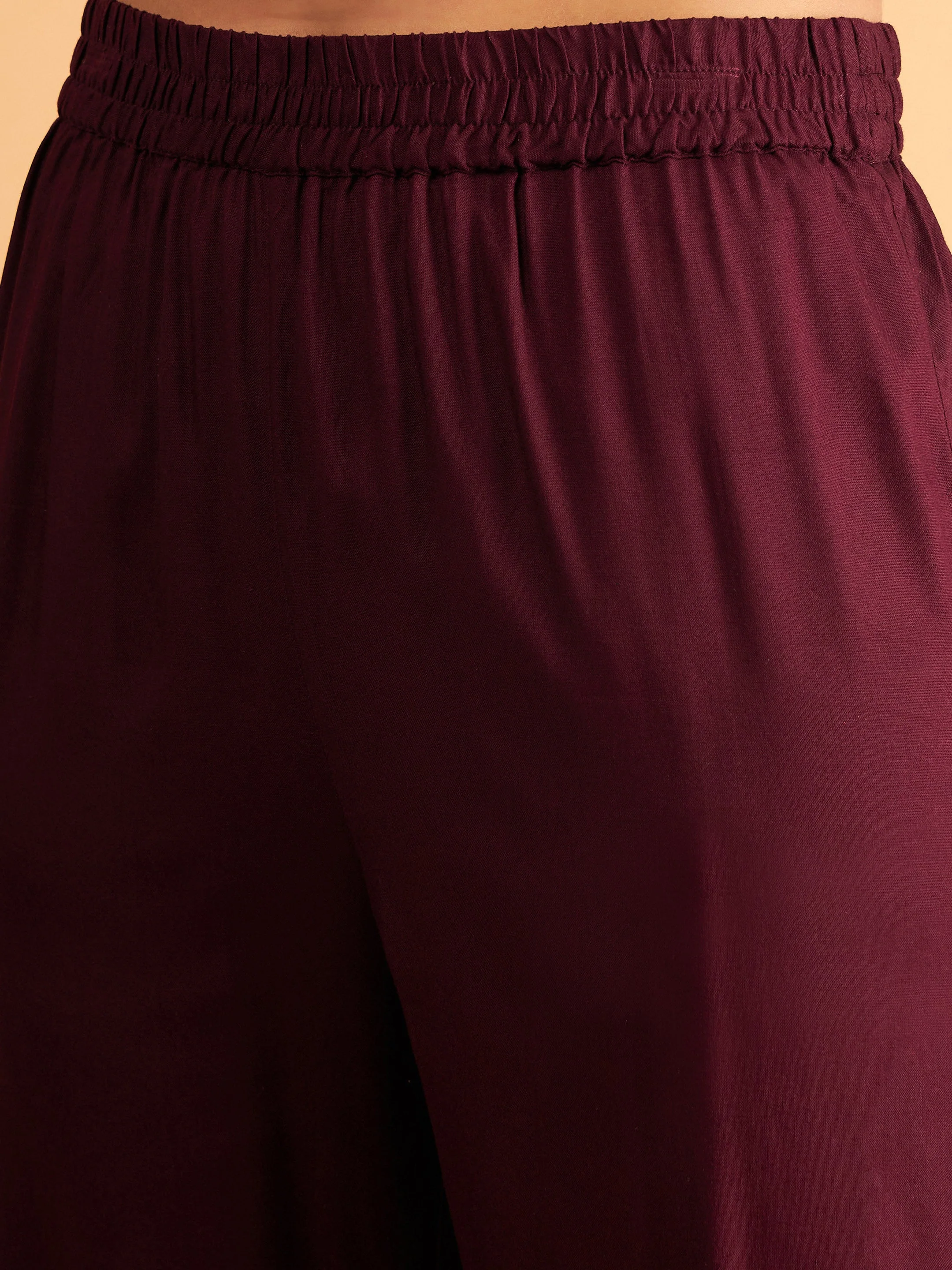Women Burgundy Embroidered A Line Top With Straight Pants - Image 5