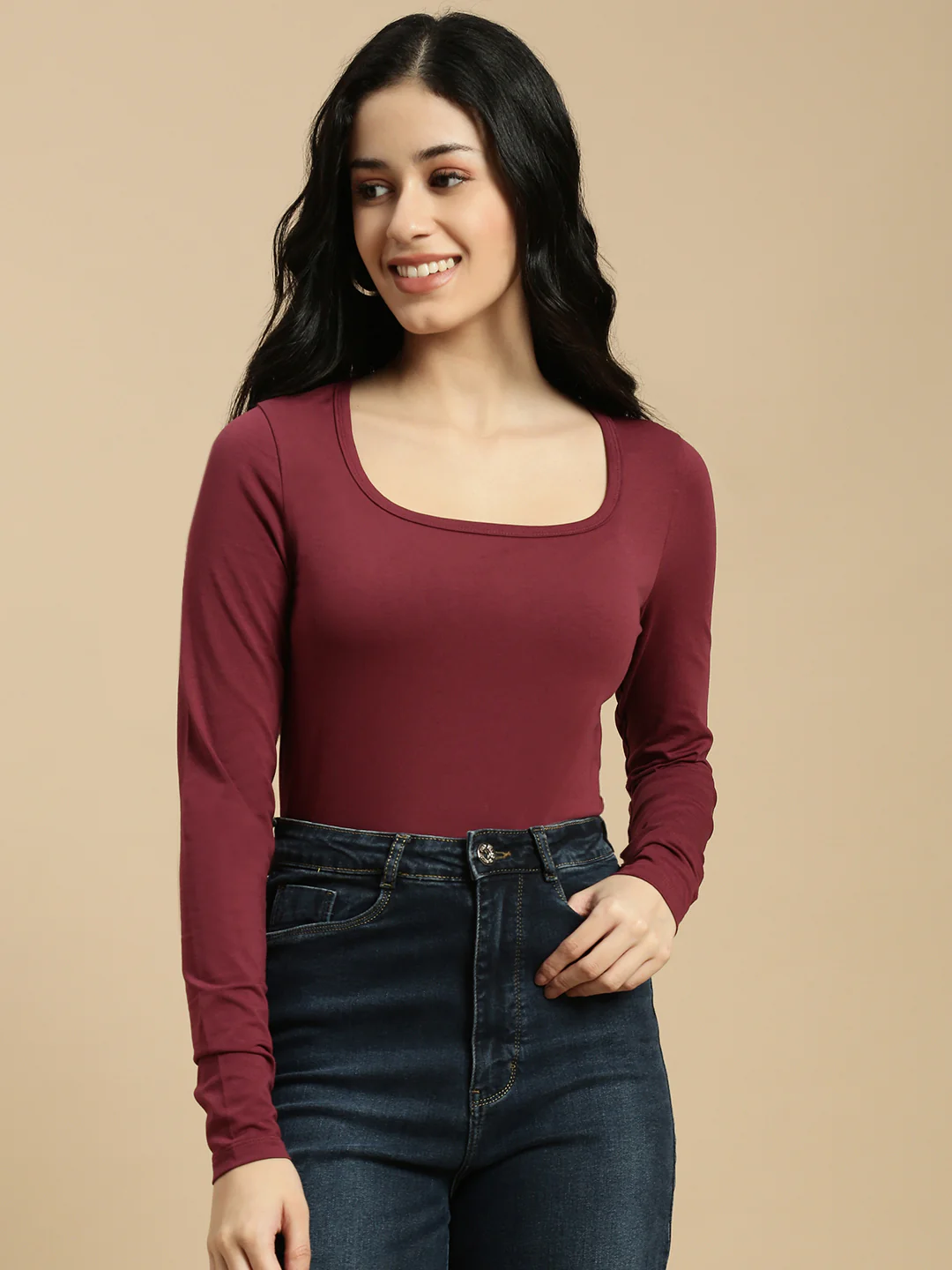 Women Burgundy Full Sleeve Top - Image 2