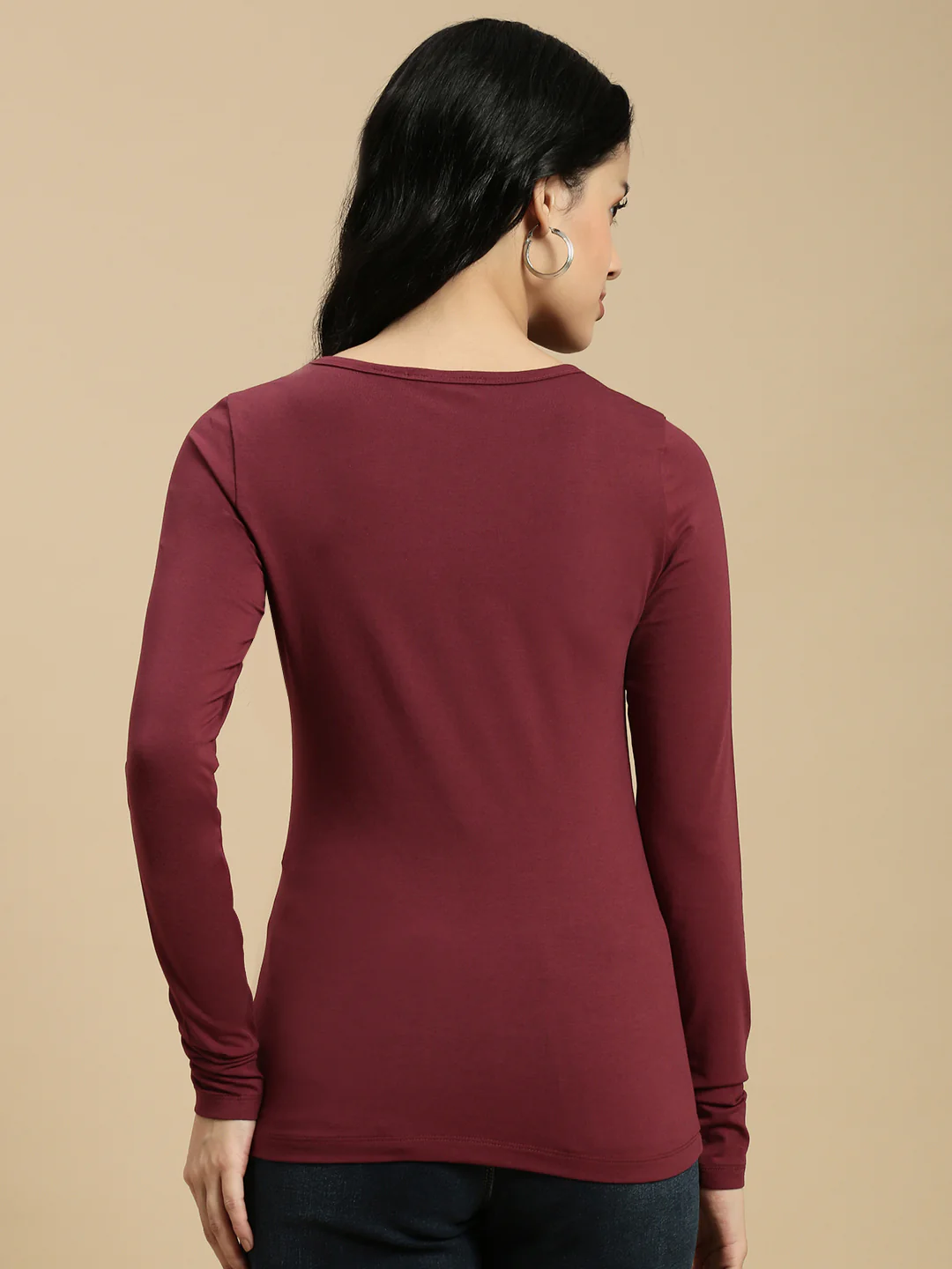 Women Burgundy Full Sleeve Top - Image 3