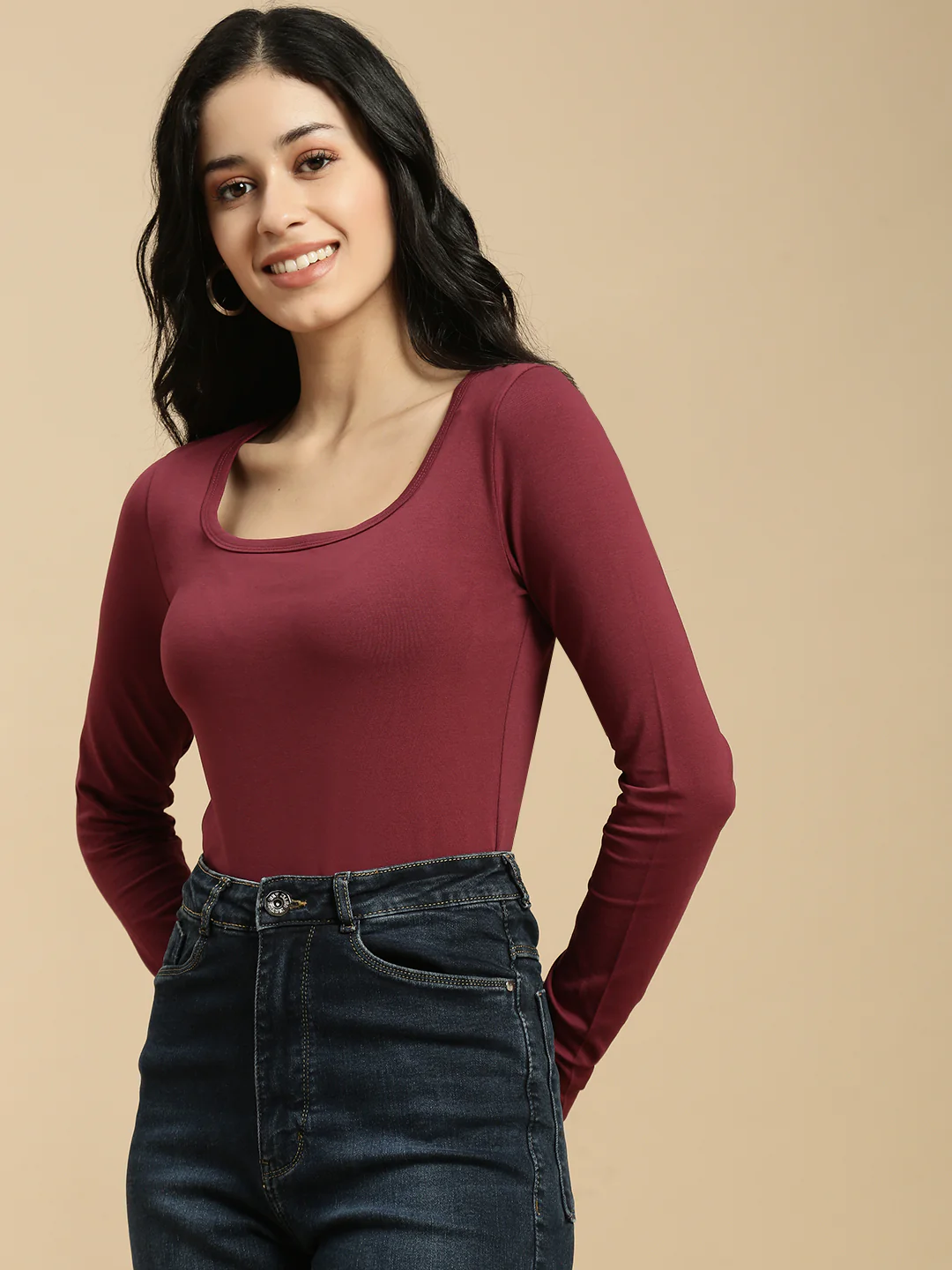 Women Burgundy Full Sleeve Top - Image 6