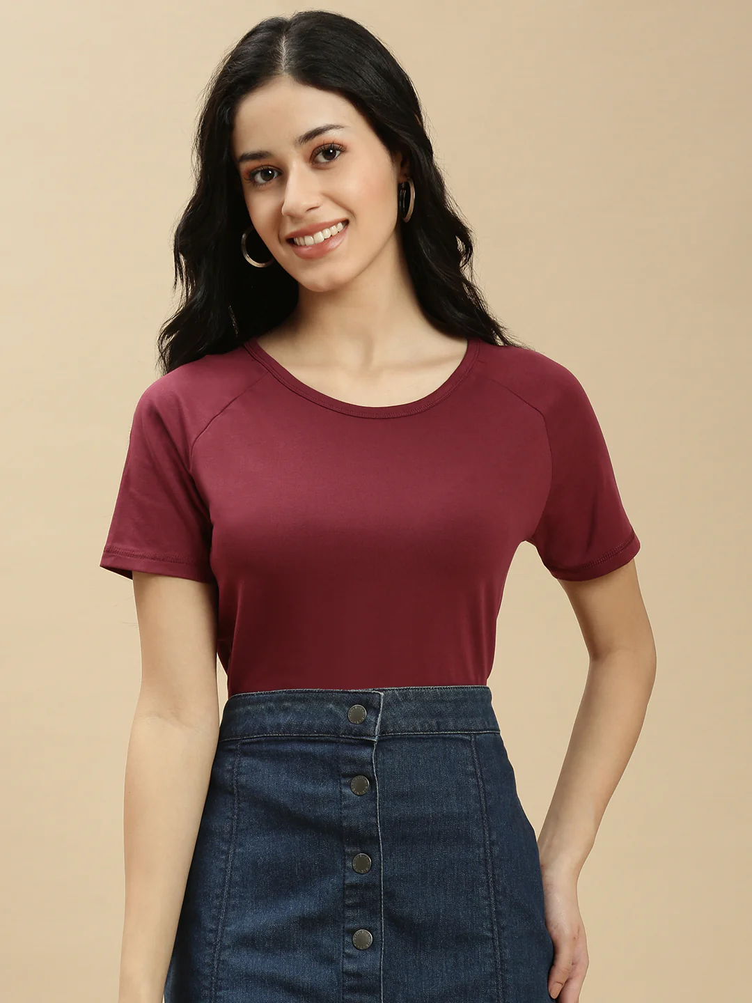Women Burgundy Half Sleeve Top - Image 2