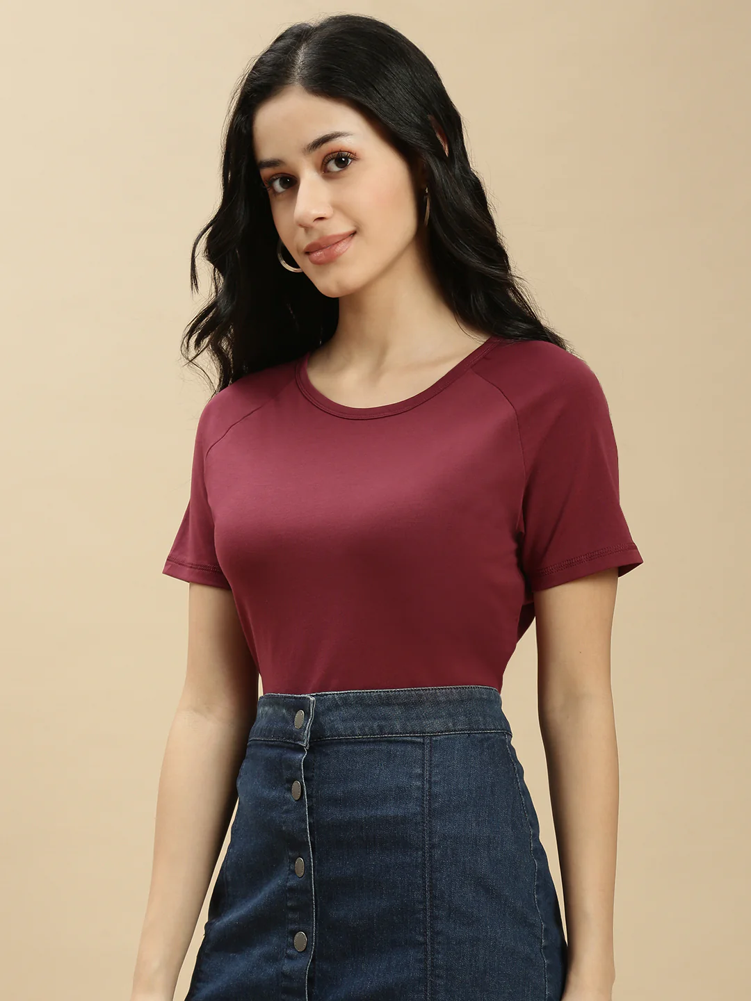 Women Burgundy Half Sleeve Top - Image 5